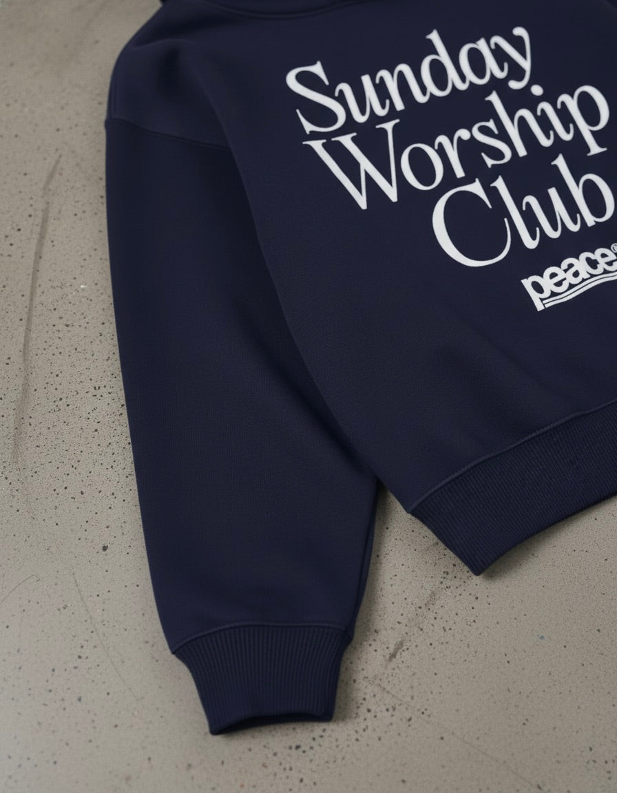 Sunday Worship Club Navy Blue Oversized Heavyweight Hoodie | House Of Peace®