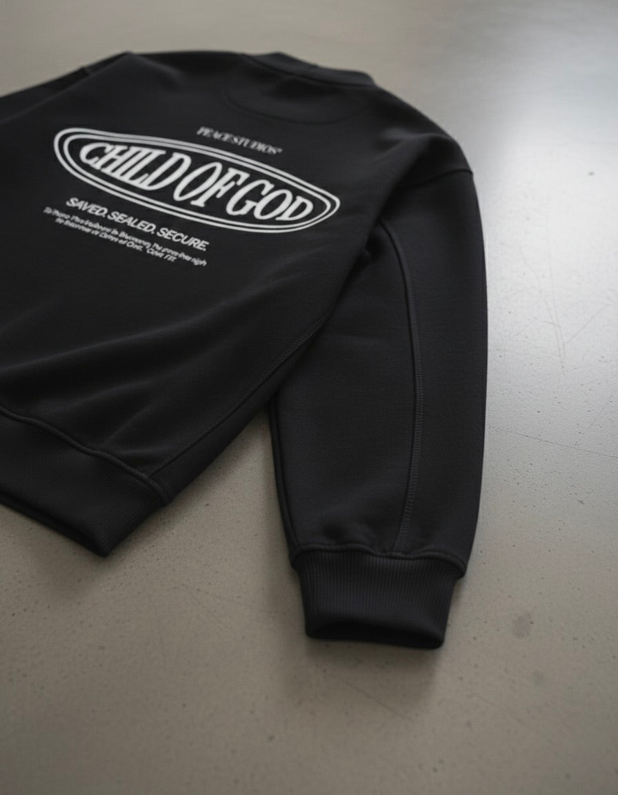Child of God II Black Essential Heavyweight Sweat Cardigan | House Of Peace®