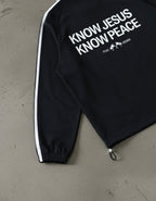 Know Jesus, Know Peace Signature Black Striped Collar Sweatshirt | House Of Peace®