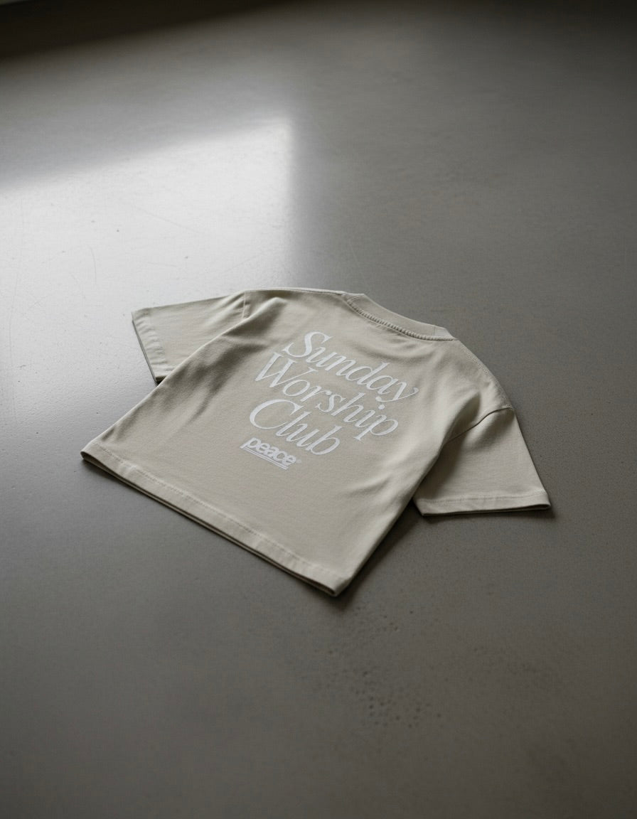 Sunday Worship Club Boxy Tee Beige | House Of Peace®