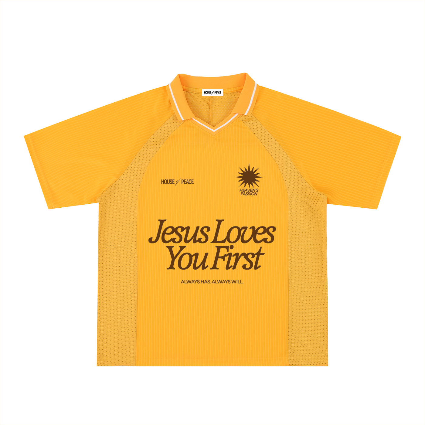 Jesus Loves You First Yellow Striped Soccer Jersey | House of Peace®