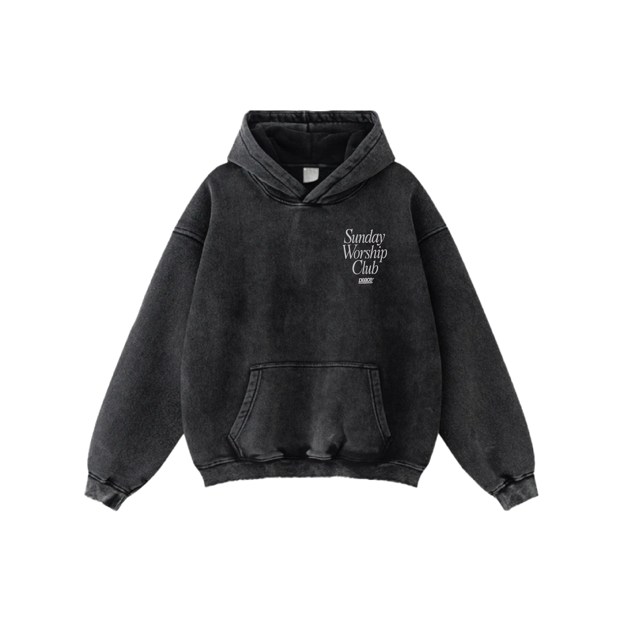 Sunday Worship Club Premium Black Acid Washed Oversized Hoodie | Peace® ODMPOD