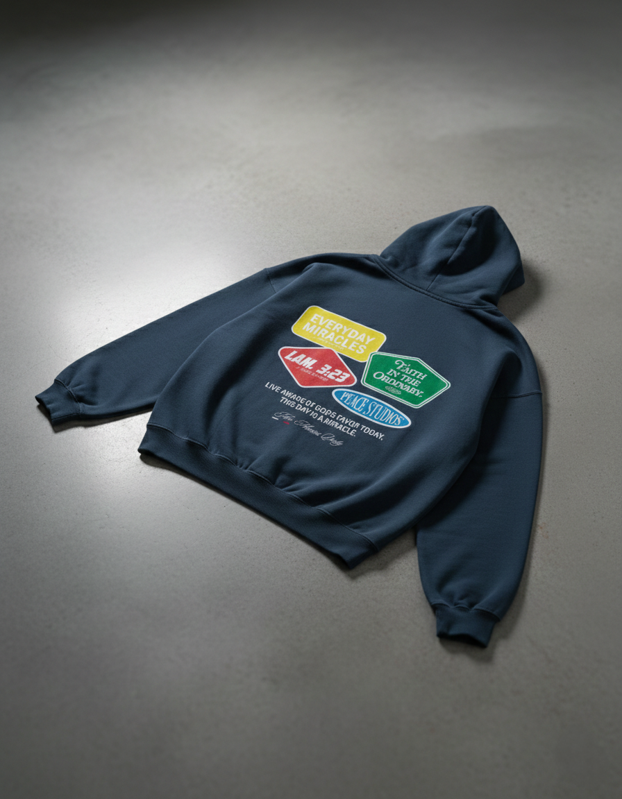 Everyday Miracles Navy Blue Boxy Hoodie | House Of Peace®