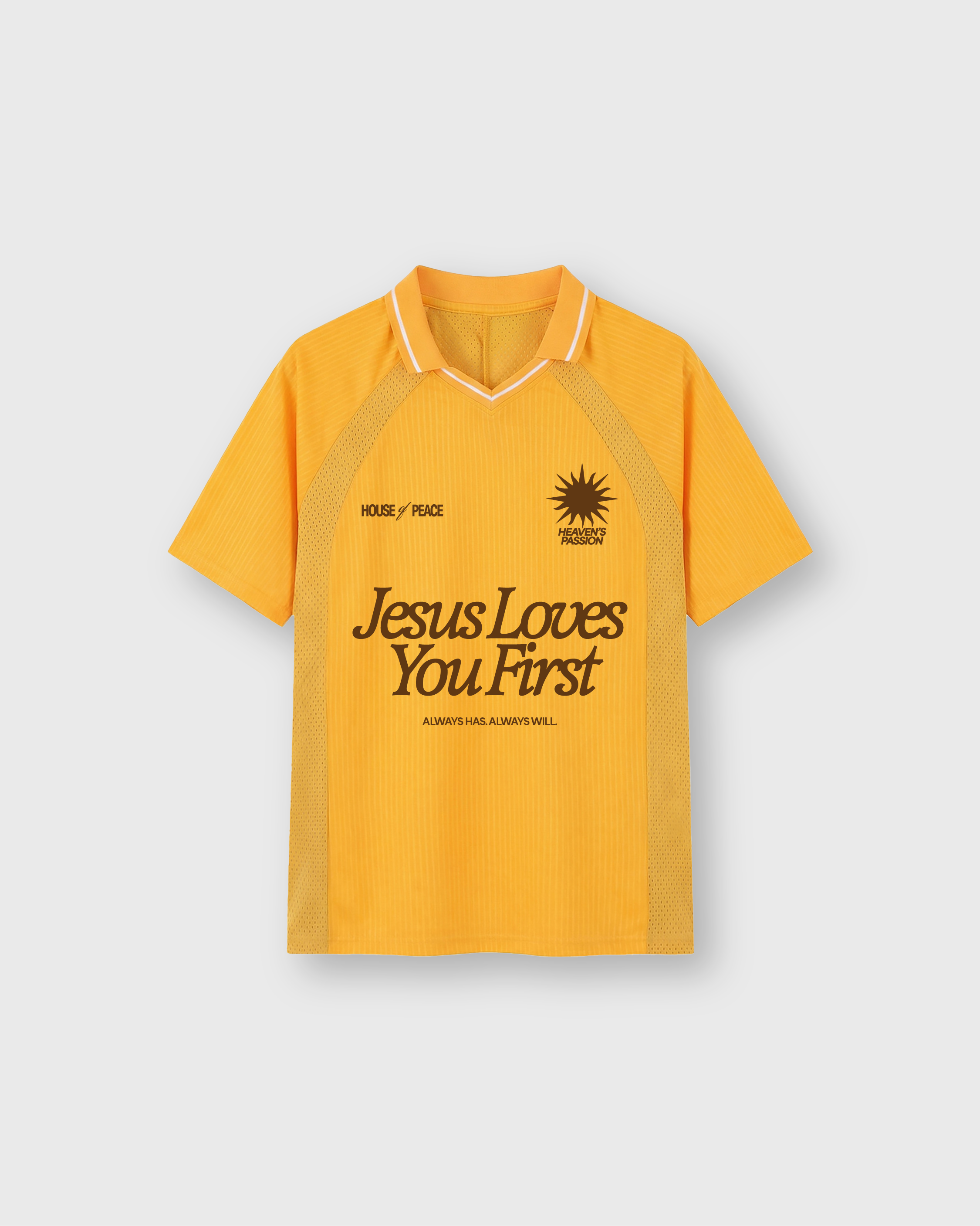 Jesus Loves You First Yellow Striped Soccer Jersey | House of Peace®