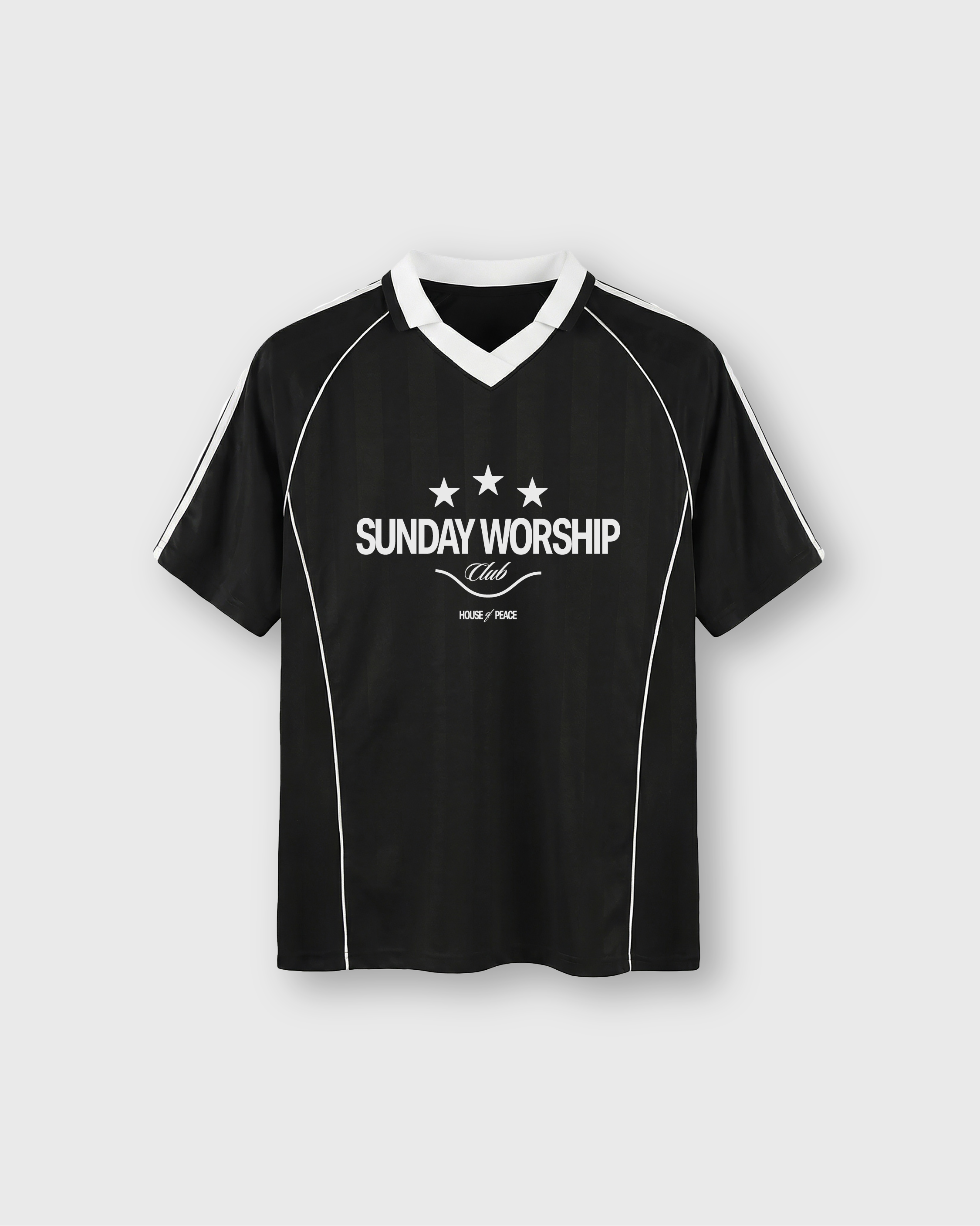 Sunday Worship Club Black Stripe Soccer Jersey | House of Peace®