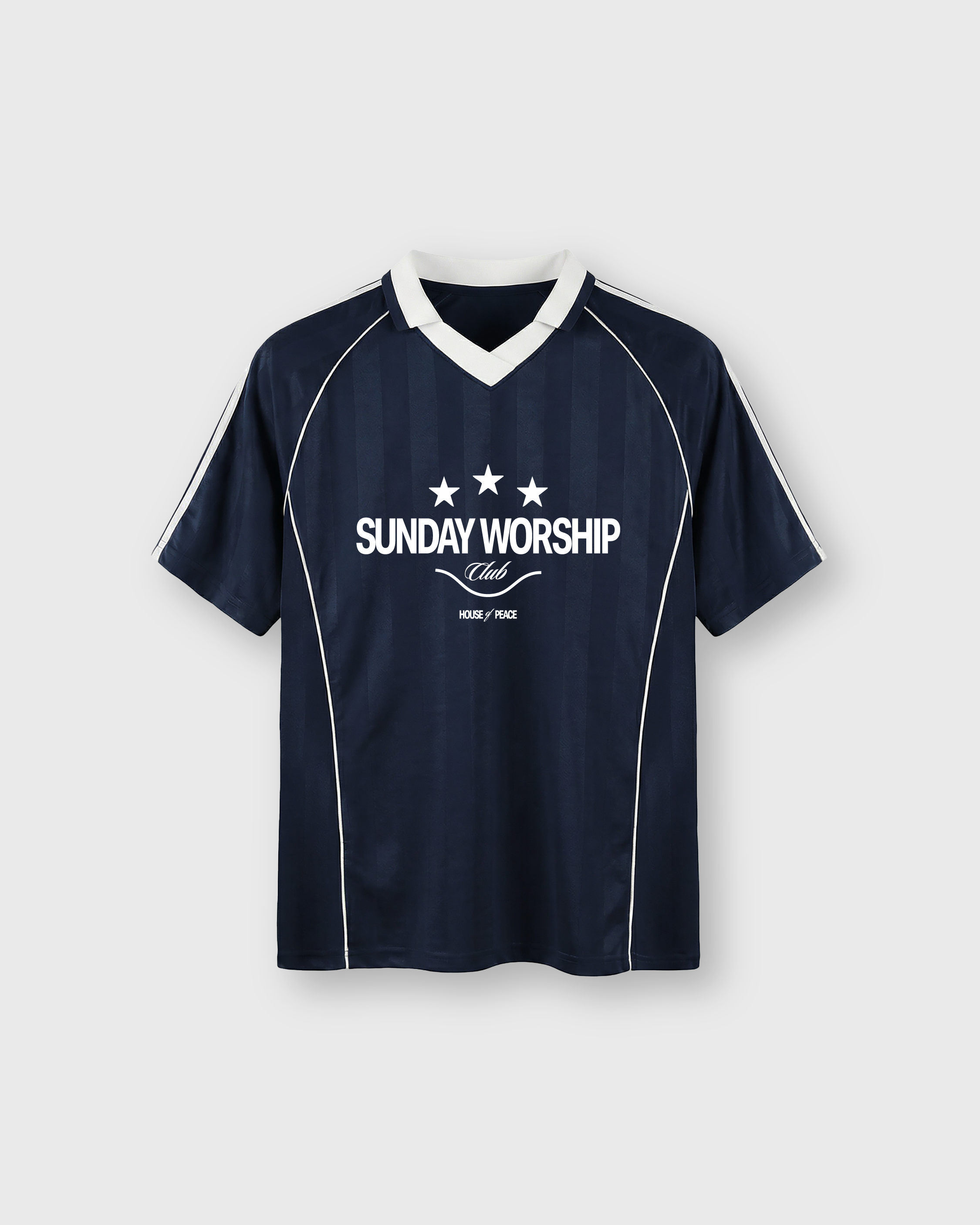 Sunday Worship Club Blue Stripe Soccer Jersey | House of Peace®