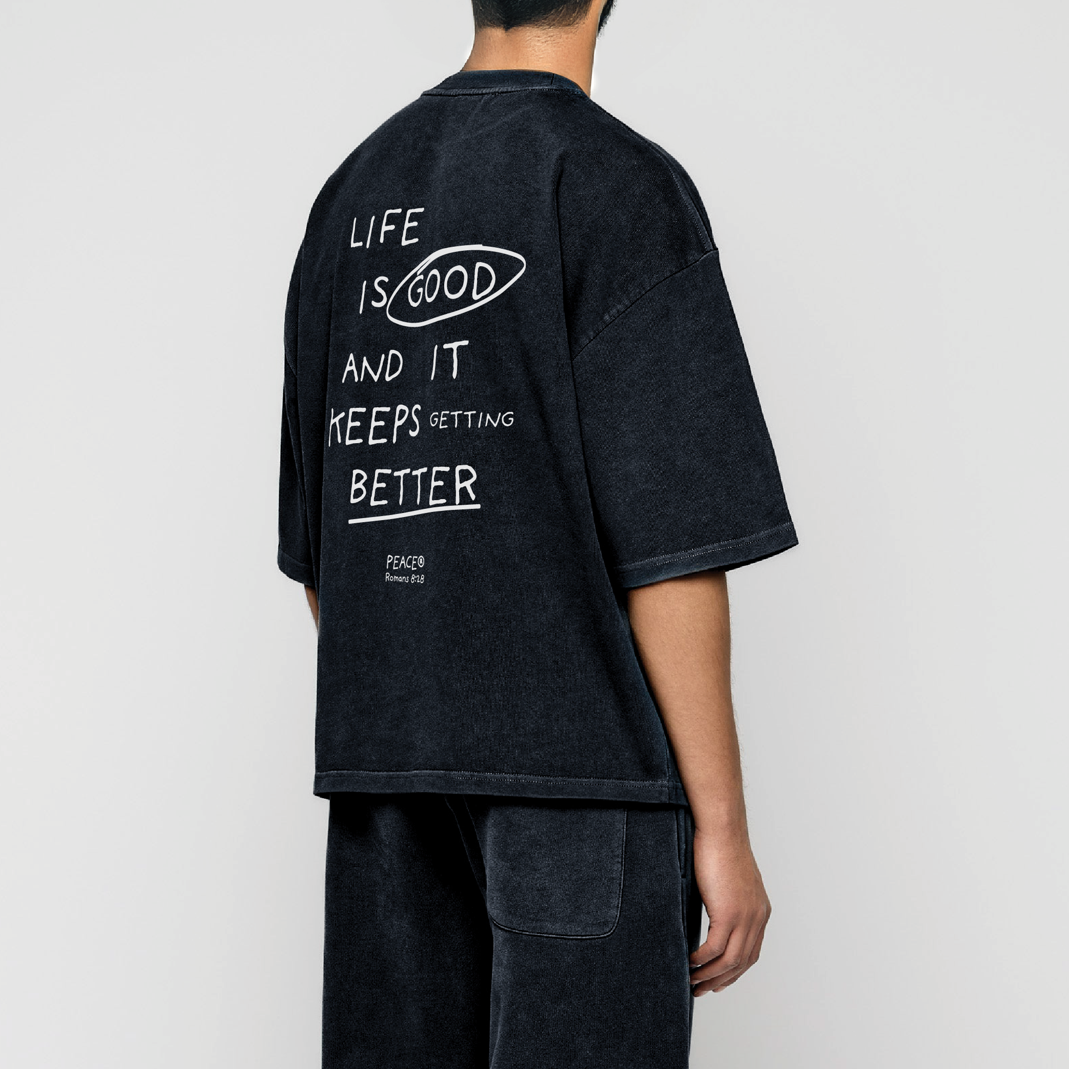 Life is Good Black Acid Washed Oversized Tee | Peace® PEACE STORE