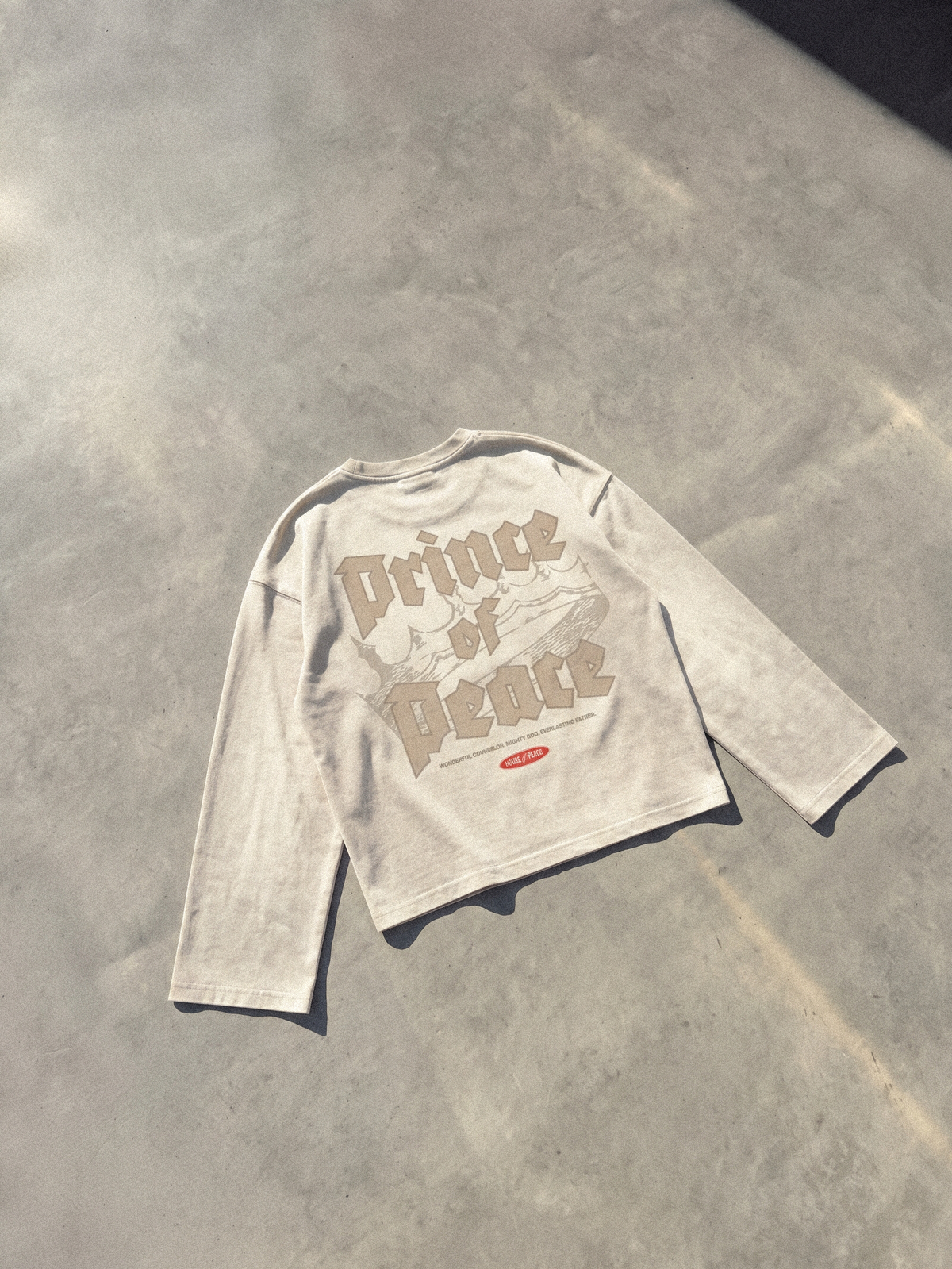 Retro Prince of Peace Beige Sunfade Boxy Long Sleeve | House of Peace®