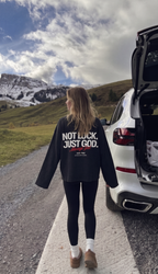 Not Luck Just God Waffle Longsleeve Loose Fit Tee Black | House of Peace®