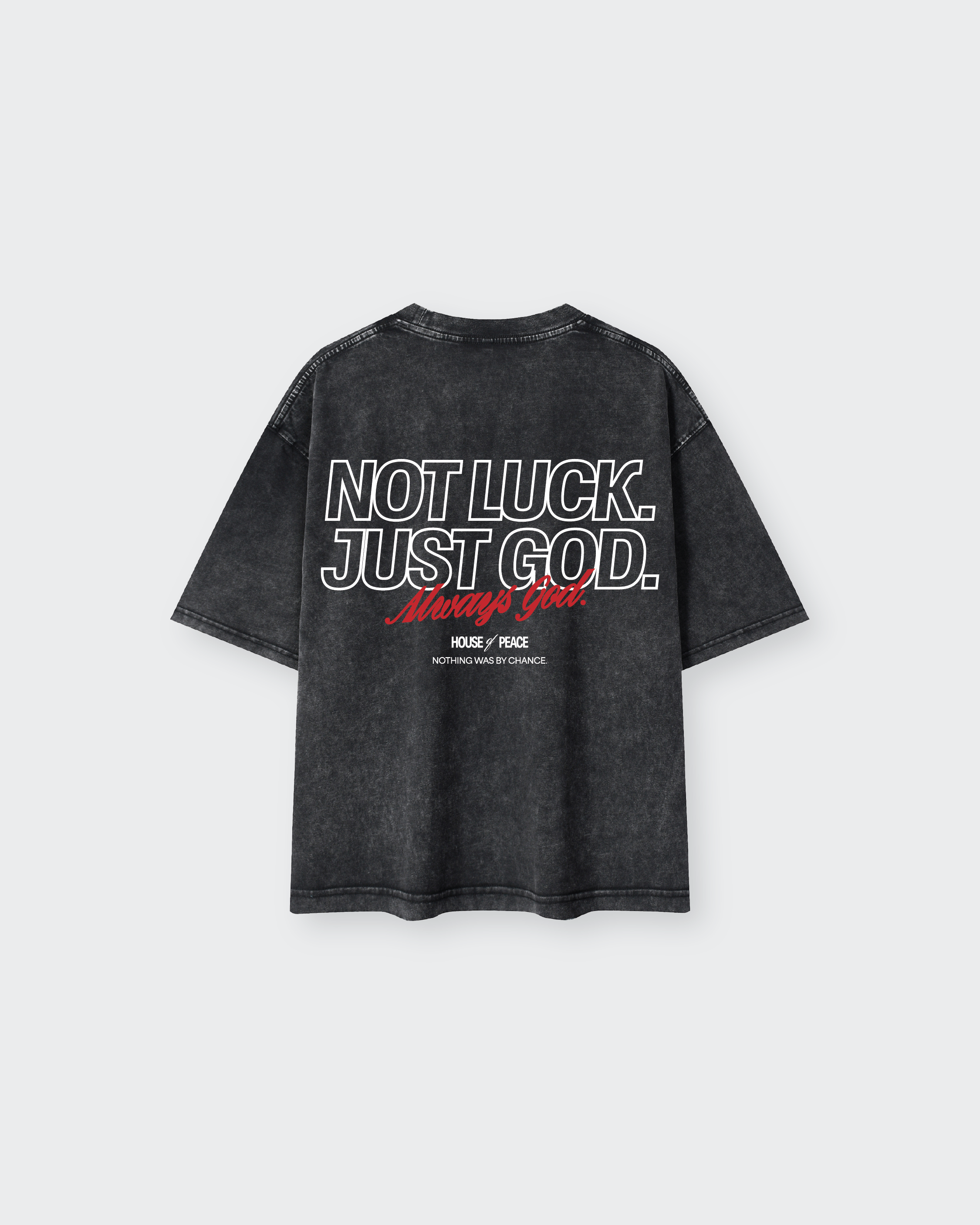 Not Luck Just God Black Mineral Wash Boxy Tee | House of Peace®