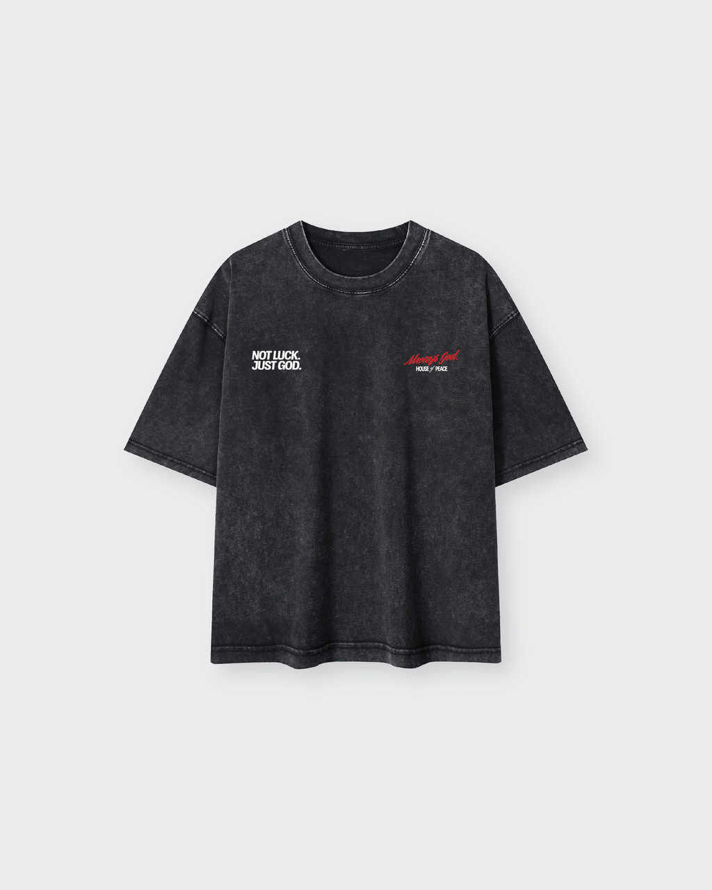 Not Luck Just God Black Mineral Wash Boxy Tee | House of Peace®