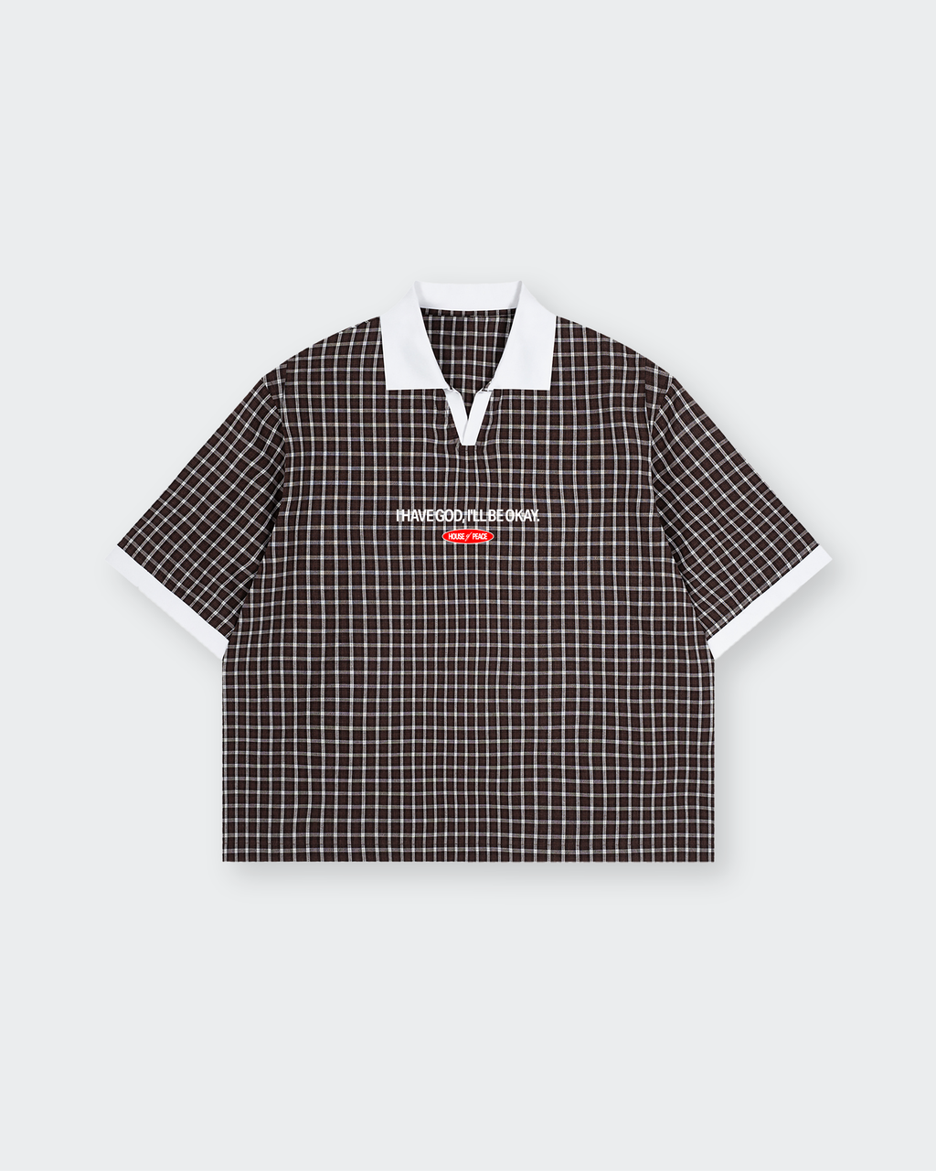 I Have God Brown Boxy Plaid Polo Shirt | House of Peace®