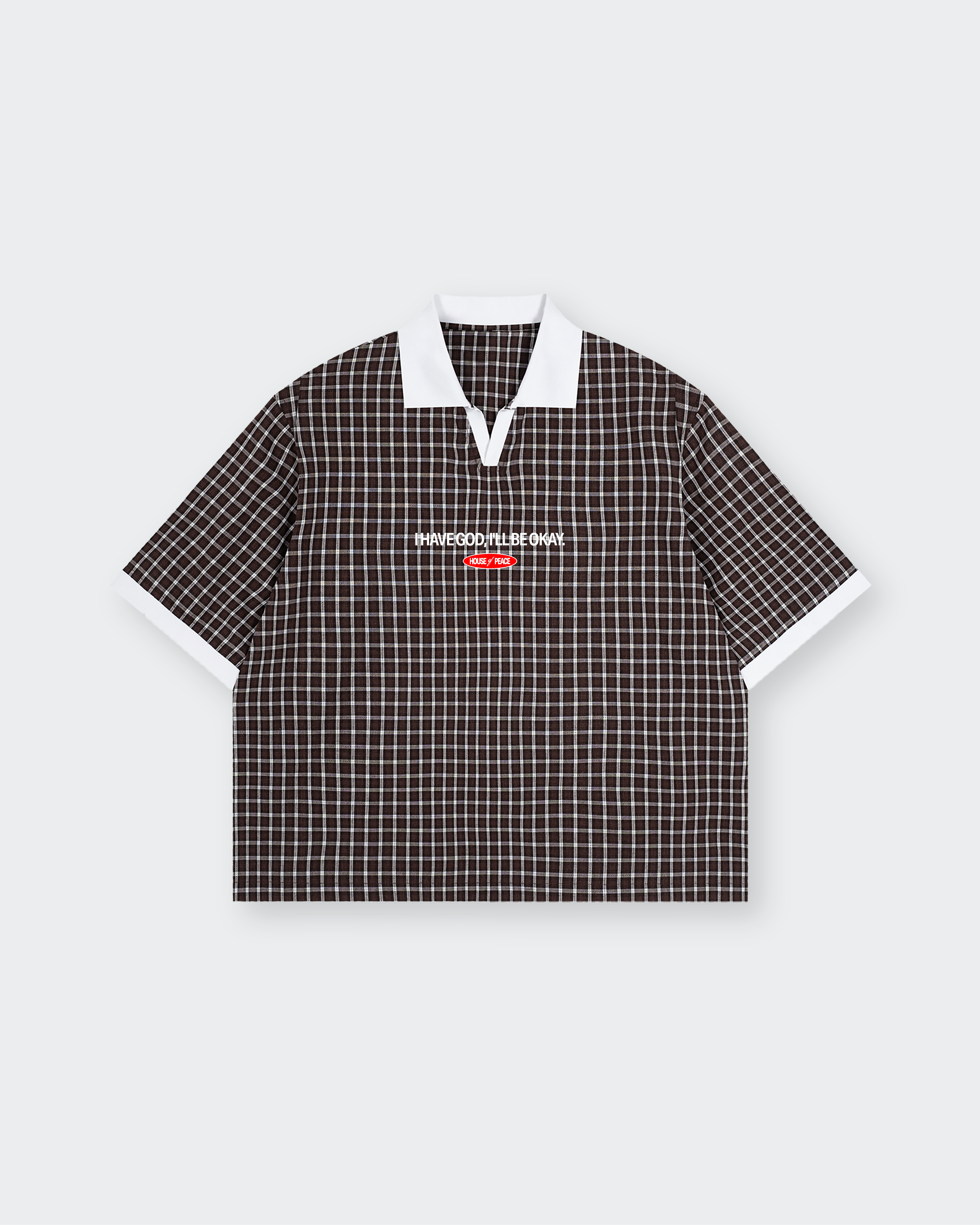 I Have God Brown Boxy Plaid Polo Shirt | House of Peace®