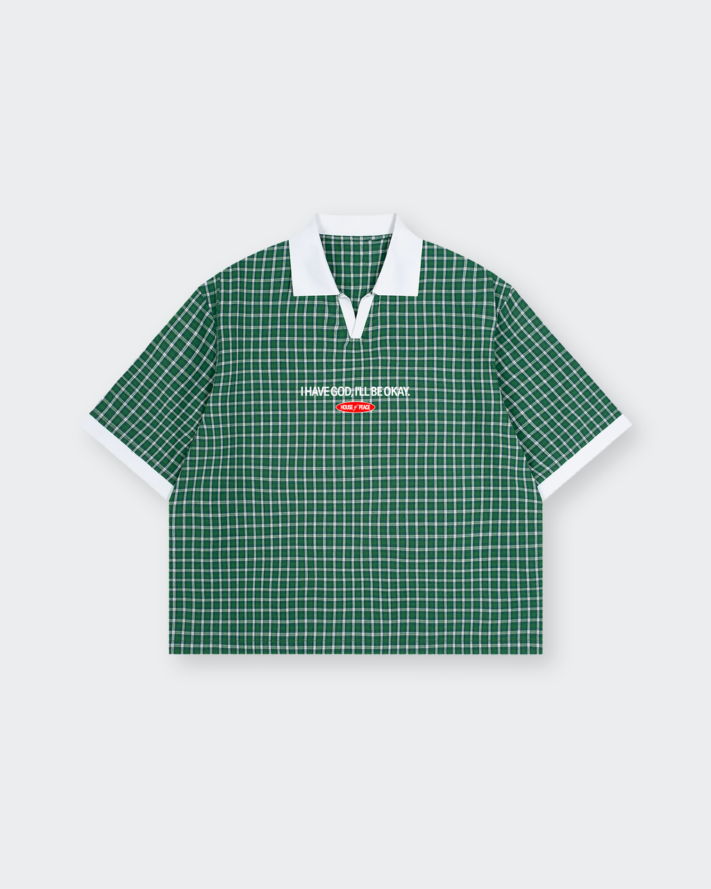 I Have God Green Boxy Plaid Polo Shirt | House of Peace®