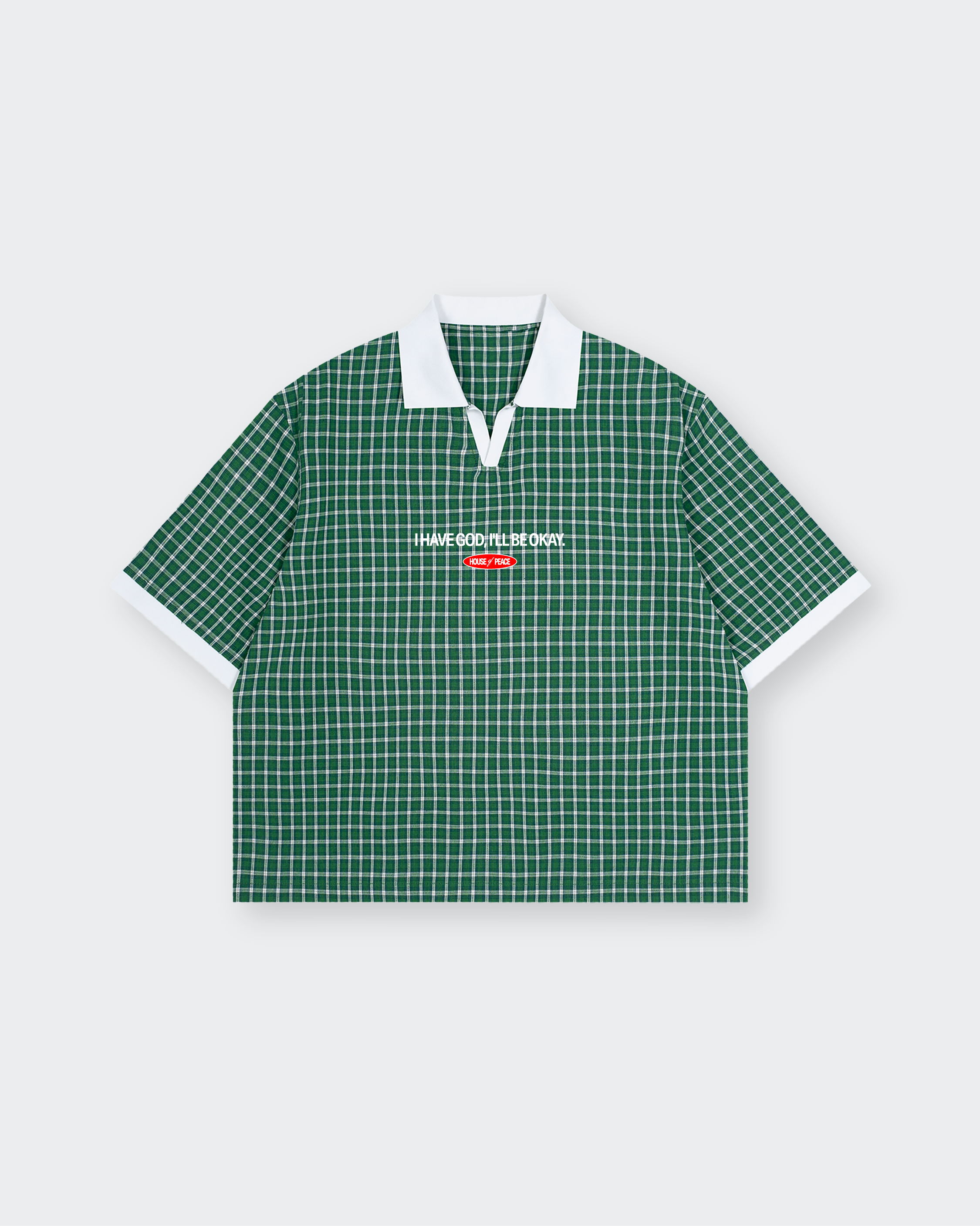 I Have God Green Boxy Plaid Polo Shirt | House of Peace®