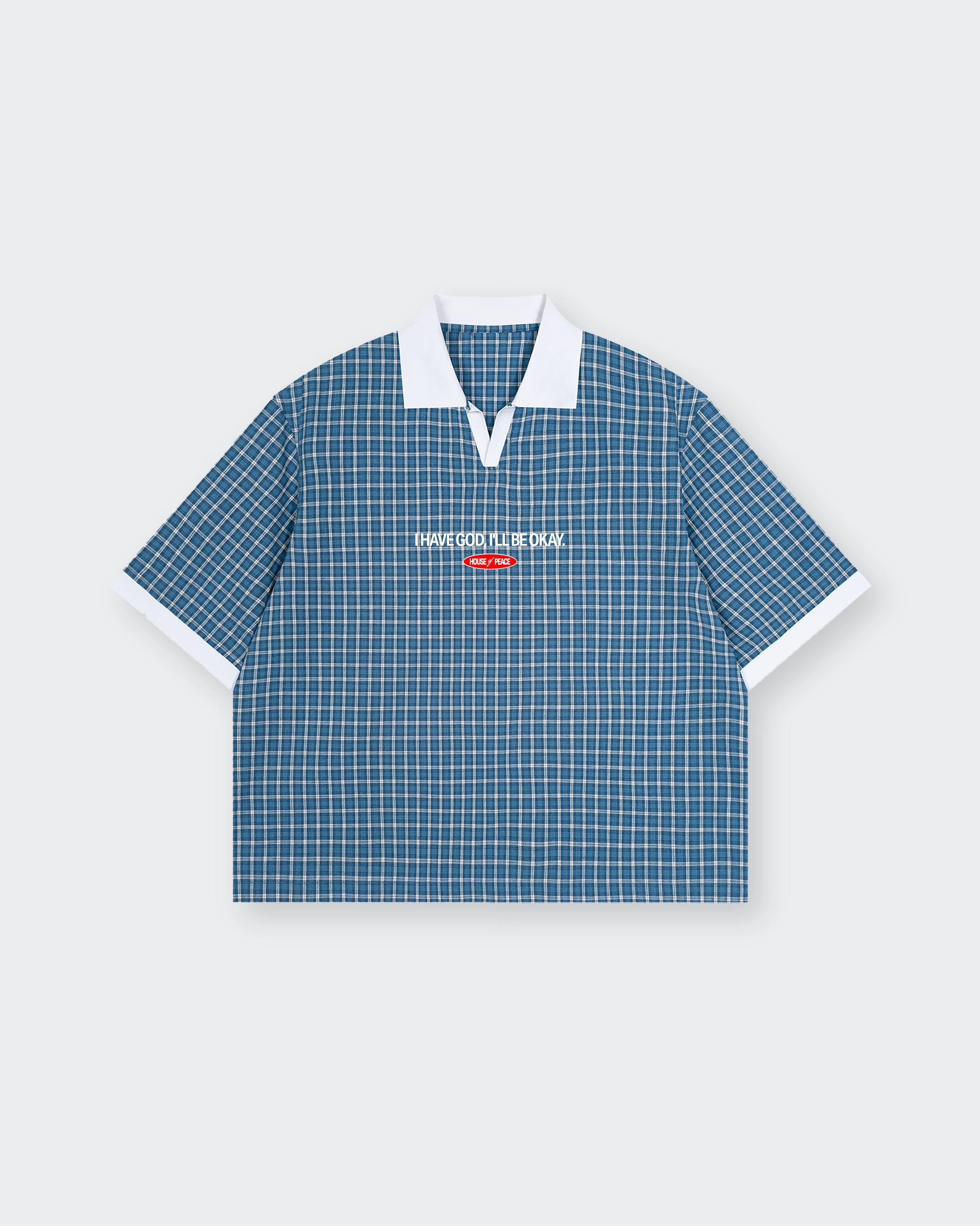 I Have God Blue Boxy Plaid Polo Shirt | House of Peace®