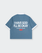 I Have God Blue Boxy Plaid Polo Shirt | House of Peace®