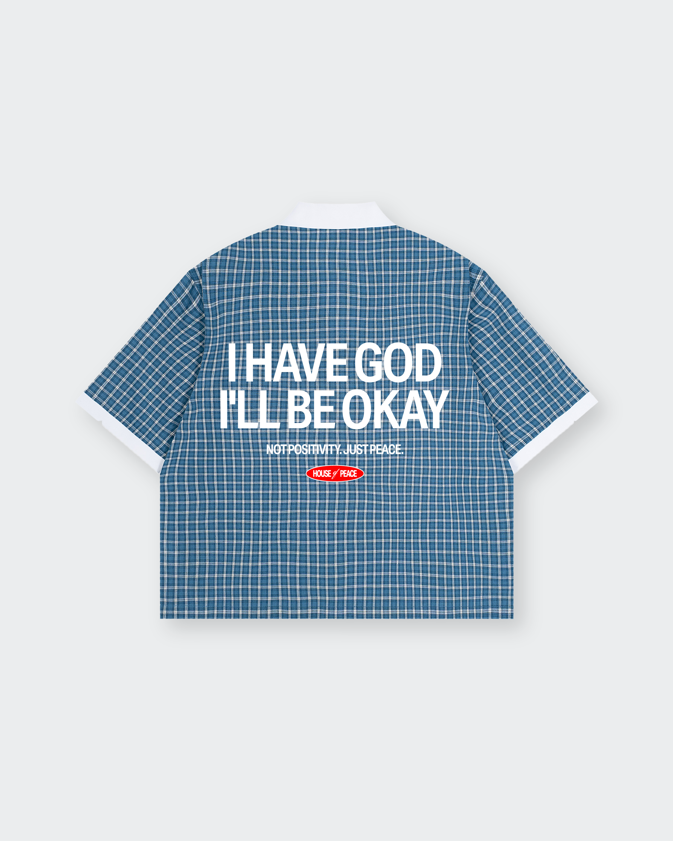 I Have God Blue Boxy Plaid Polo Shirt | House of Peace®
