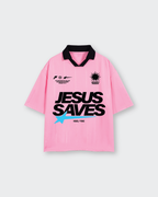 Jesus Saves Rose Striped Boxy Soccer Jersey | House of Peace®