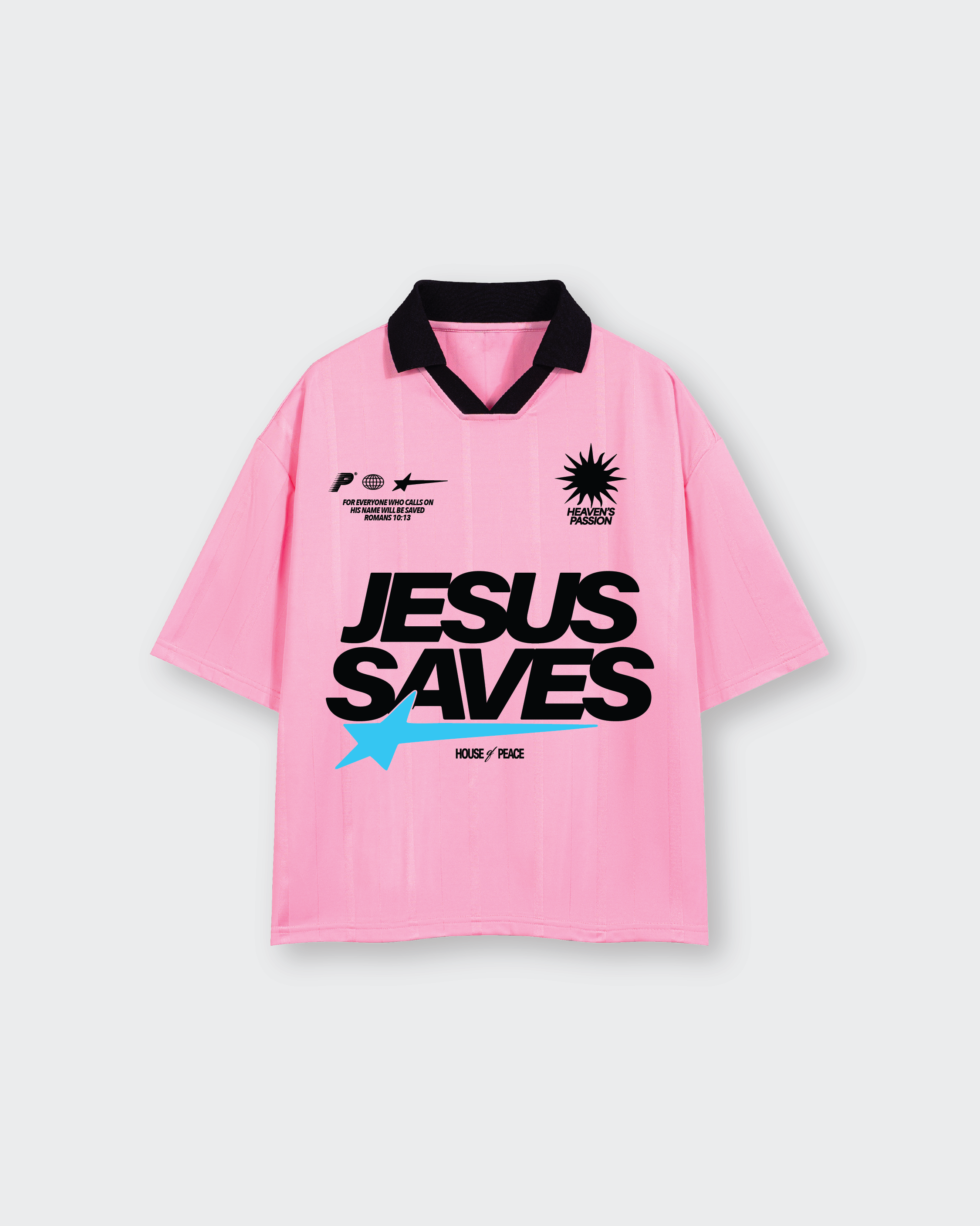 Jesus Saves Rose Striped Boxy Soccer Jersey | House of Peace®