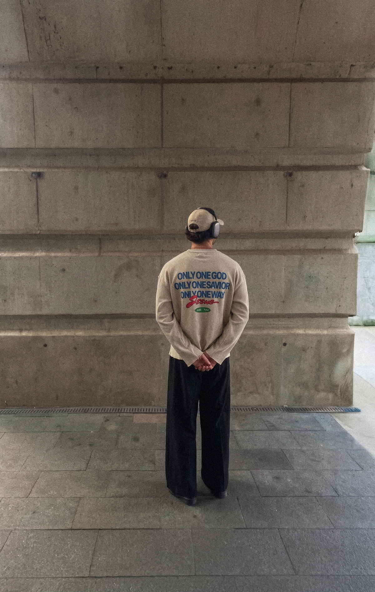 Only Jesus Vintage Waffle Raw Edge Beige Longsleeve | House of Peace®