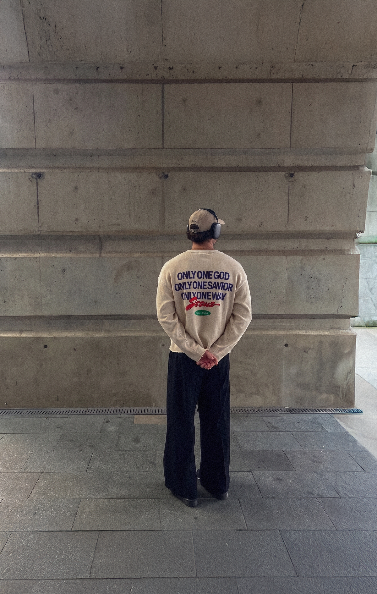 Only Jesus Vintage Waffle Raw Edge Beige Longsleeve | House of Peace®
