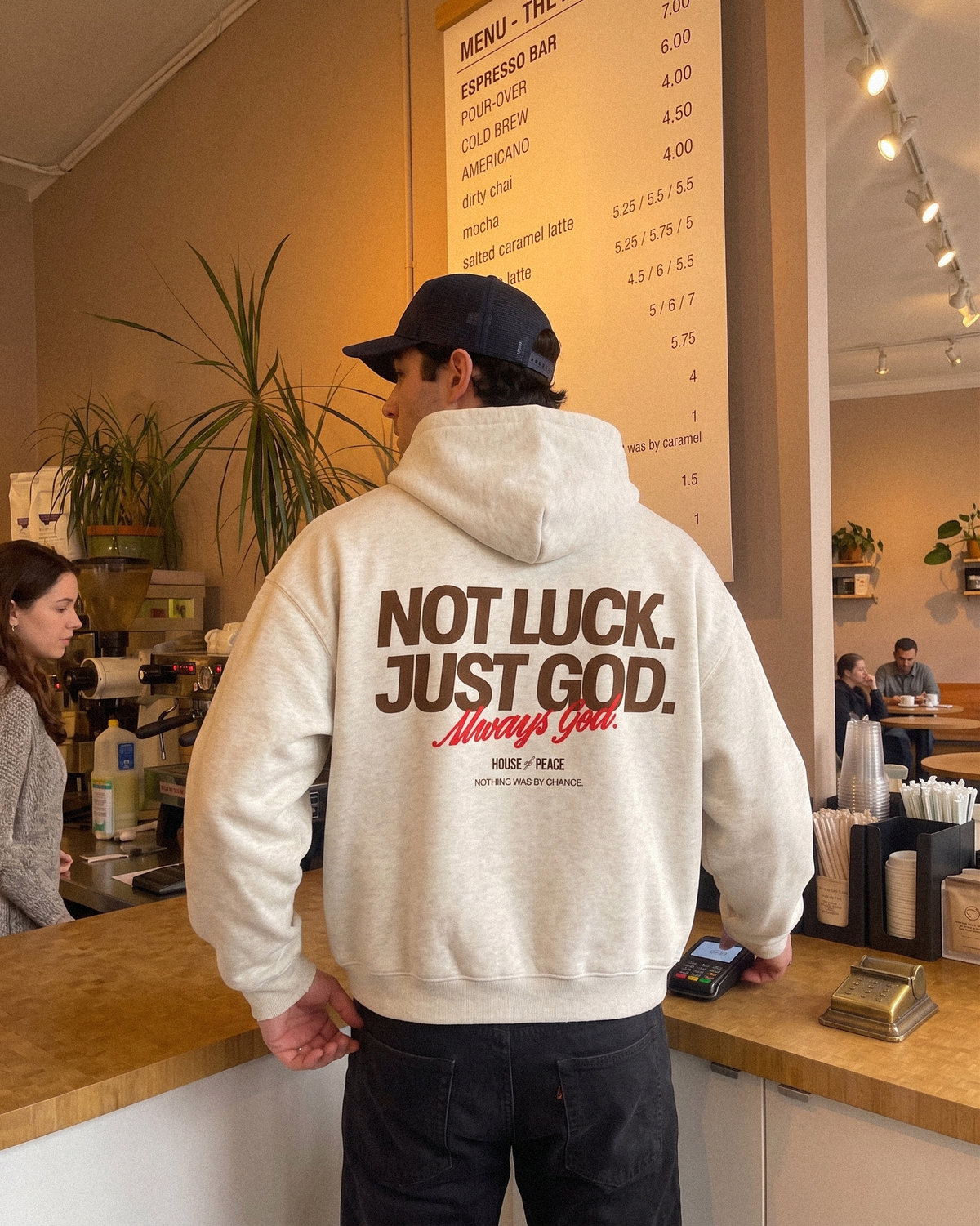 Not Luck Just God Oat Gray Oversized Heavyweight Hoodie | House of Peace®