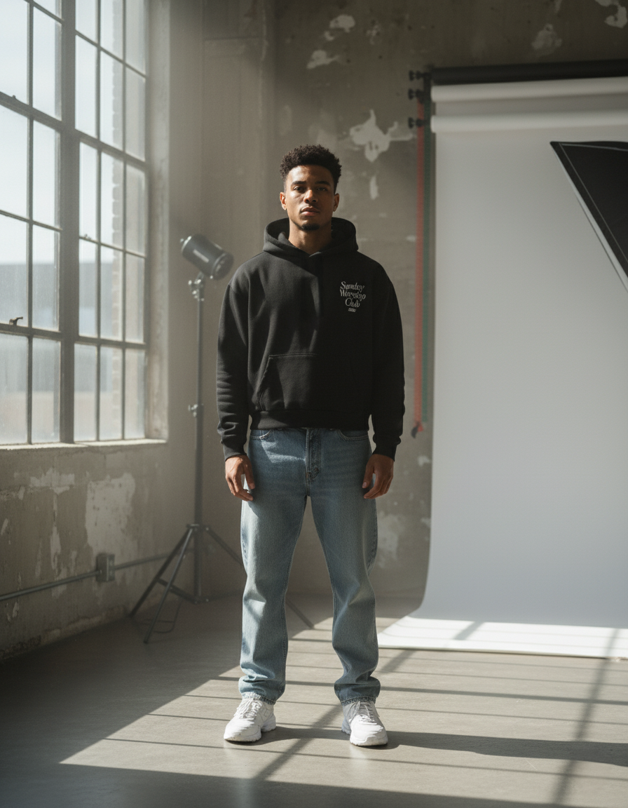 Sunday Worship Club Premium Black Boxy Hoodie | House Of Peace®