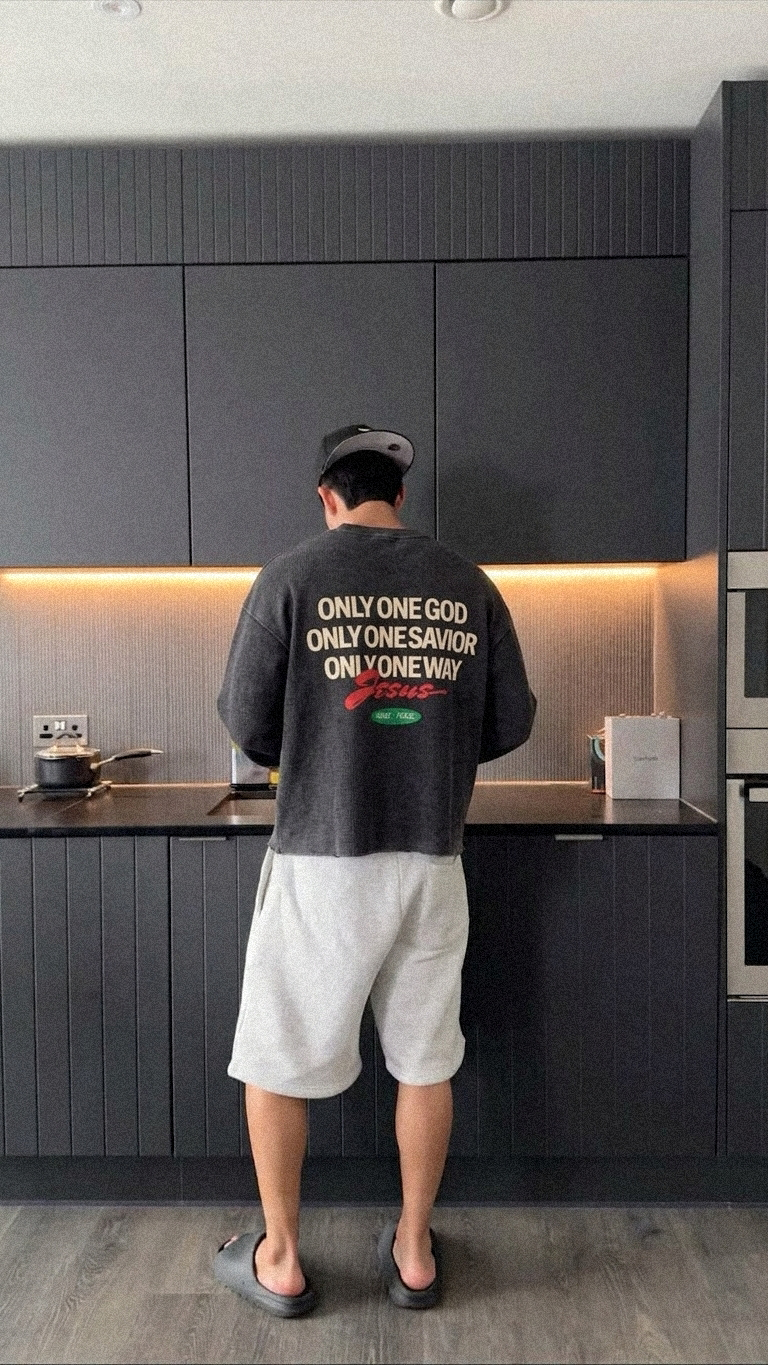 Only Jesus Vintage Waffle Raw Edge Black Longsleeve | House of Peace®
