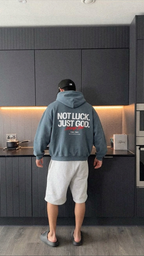 Not Luck Just God Gray Blue Oversized Heavyweight Hoodie | House of Peace®