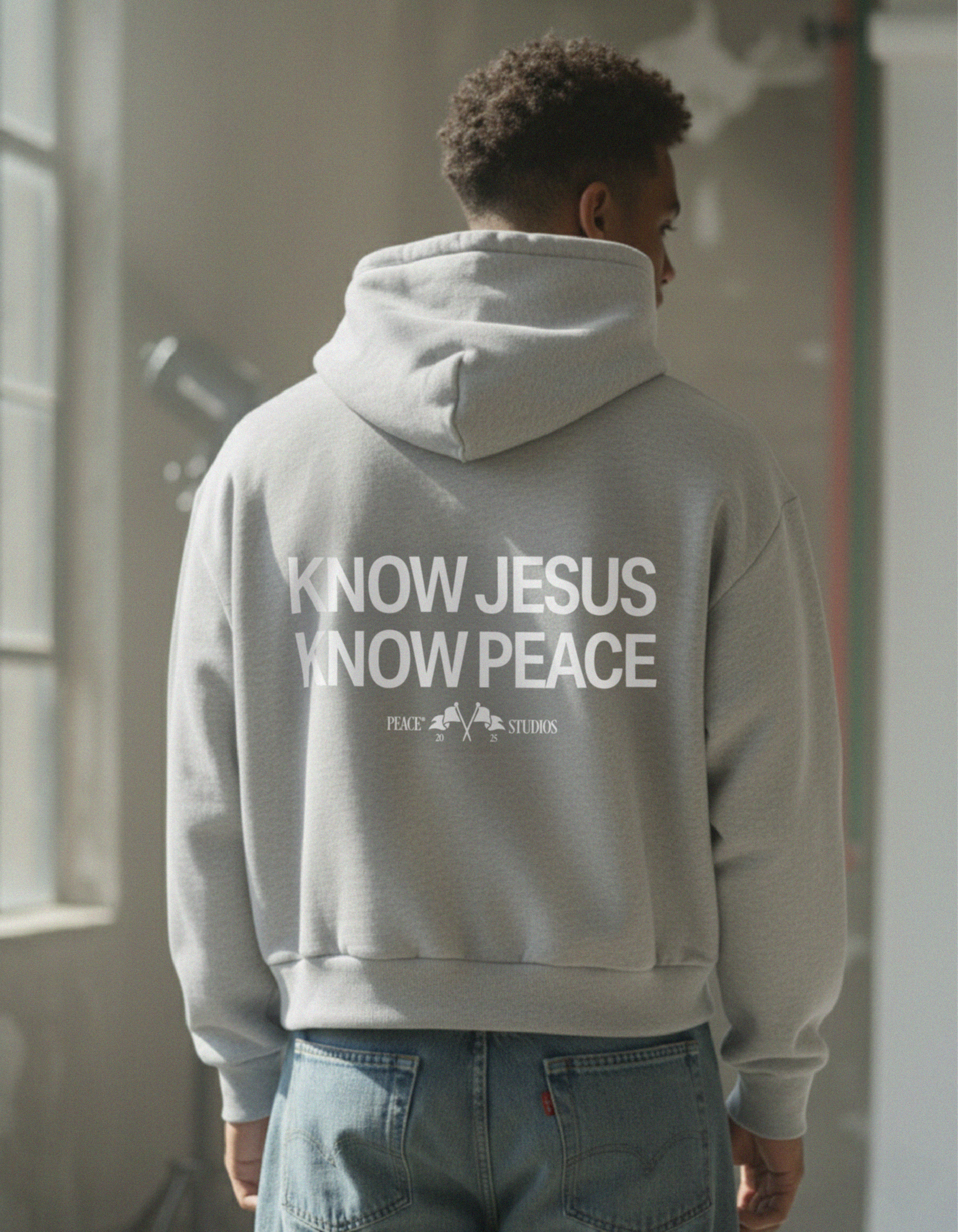 Know Jesus, Know Peace Premium Gray Boxy Hoodie | House Of Peace®