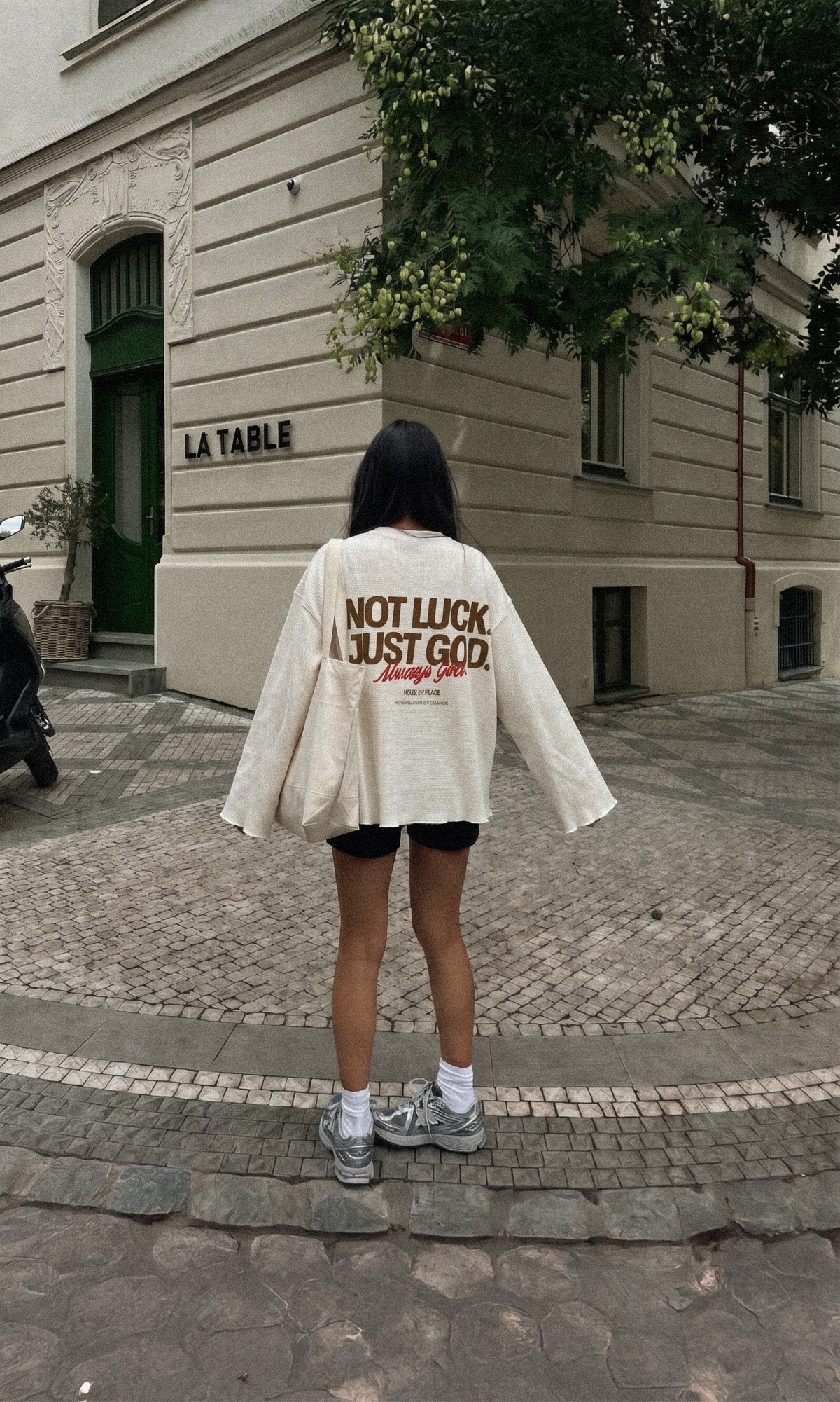 Not Luck Just God Waffle Longsleeve Loose Fit Tee Beige | House of Peace®