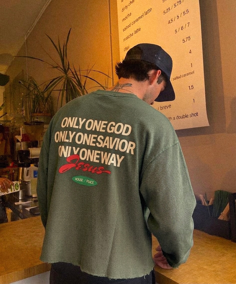 Only Jesus Vintage Waffle Raw Edge Green Longsleeve | House of Peace®