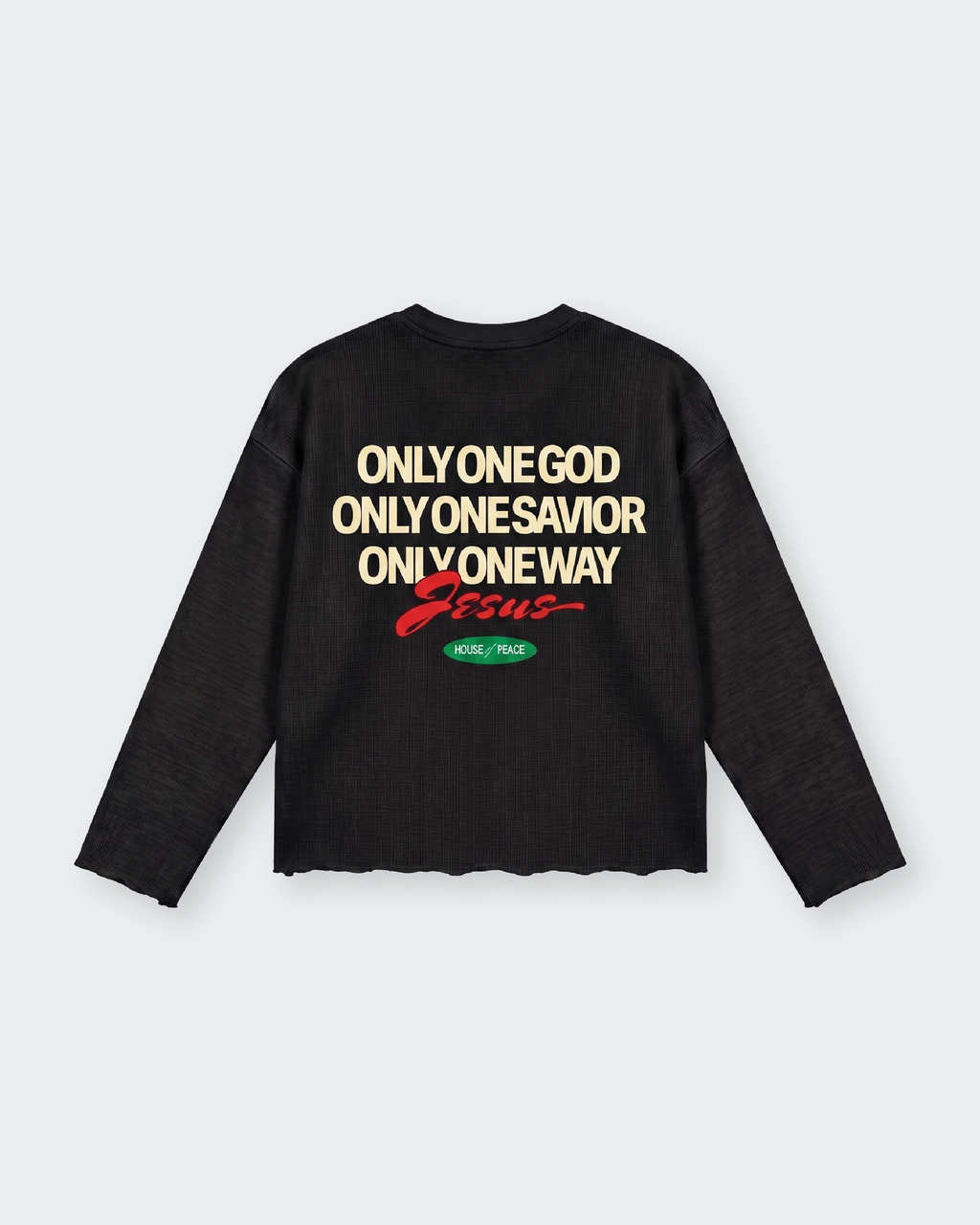 Only Jesus Vintage Waffle Raw Edge Black Longsleeve | House of Peace®