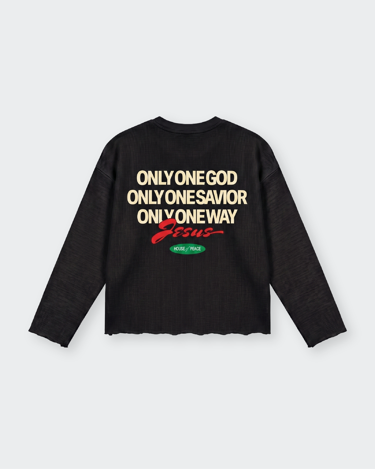 Only Jesus Vintage Waffle Raw Edge Black Longsleeve | House of Peace®