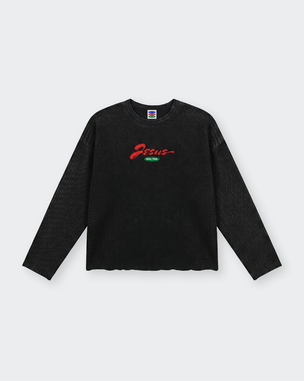 Only Jesus Vintage Waffle Raw Edge Black Longsleeve | House of Peace®