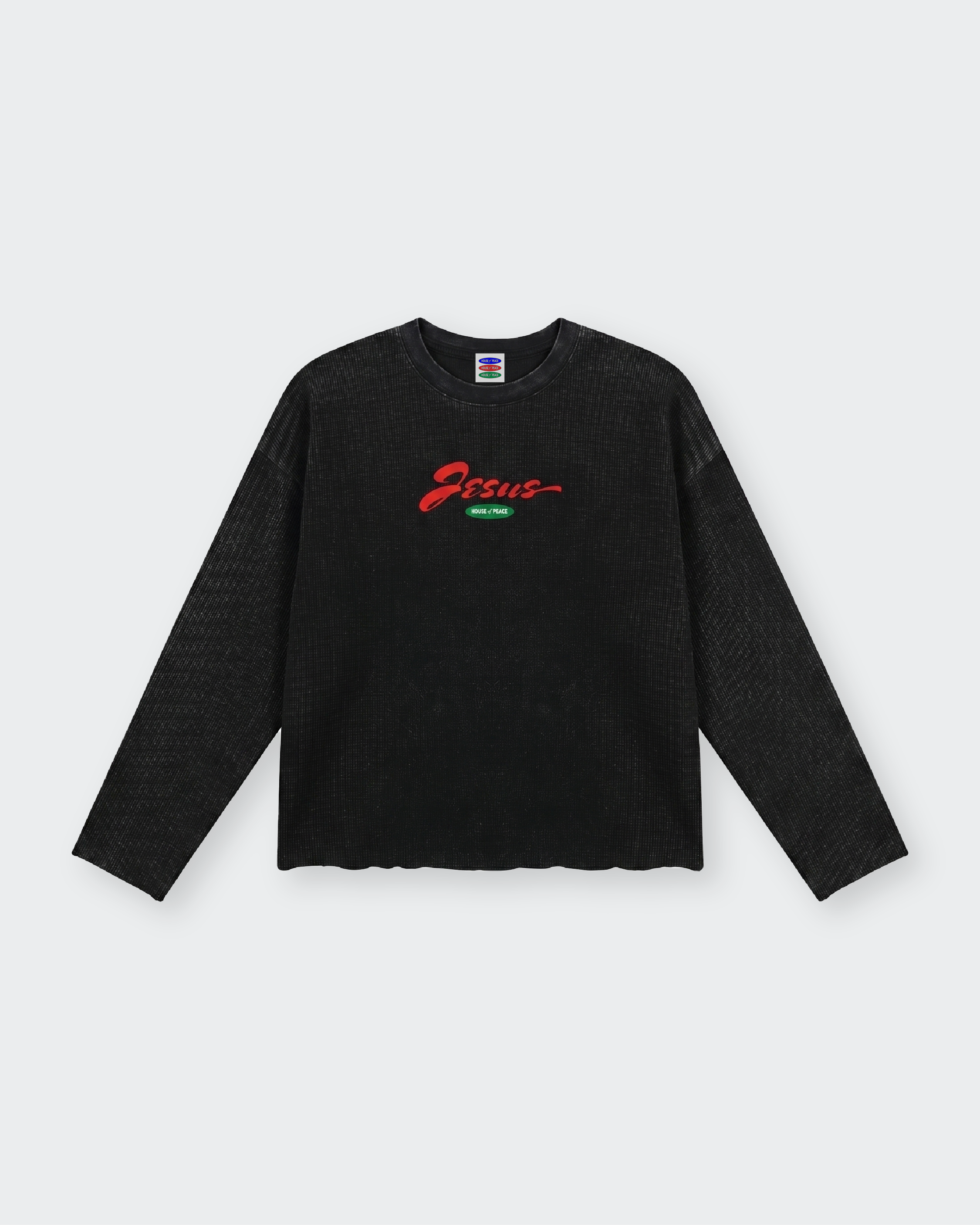 Only Jesus Vintage Waffle Raw Edge Black Longsleeve | House of Peace®