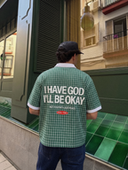 I Have God Green Boxy Plaid Polo Shirt | House of Peace®