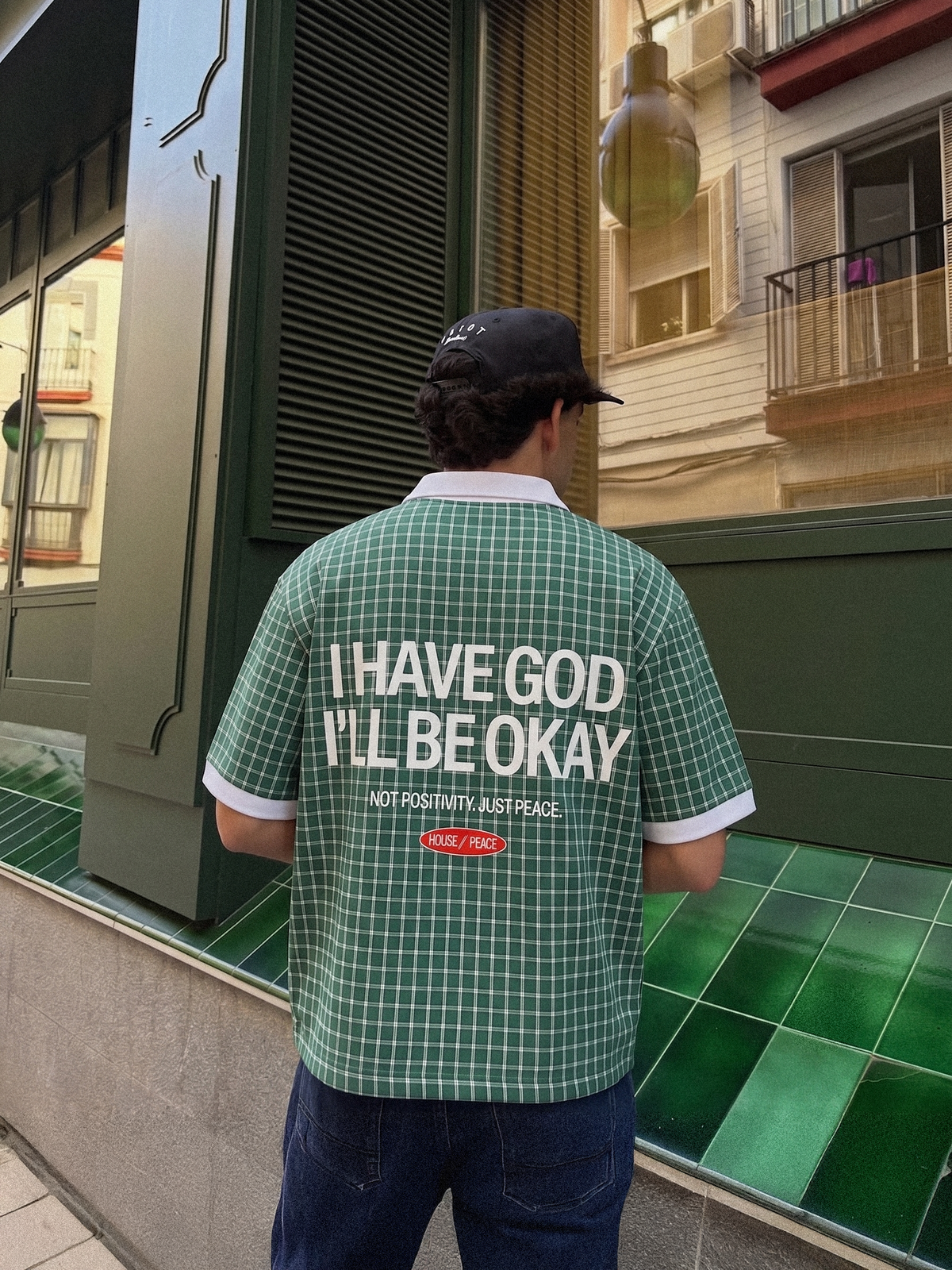 I Have God Green Boxy Plaid Polo Shirt | House of Peace®