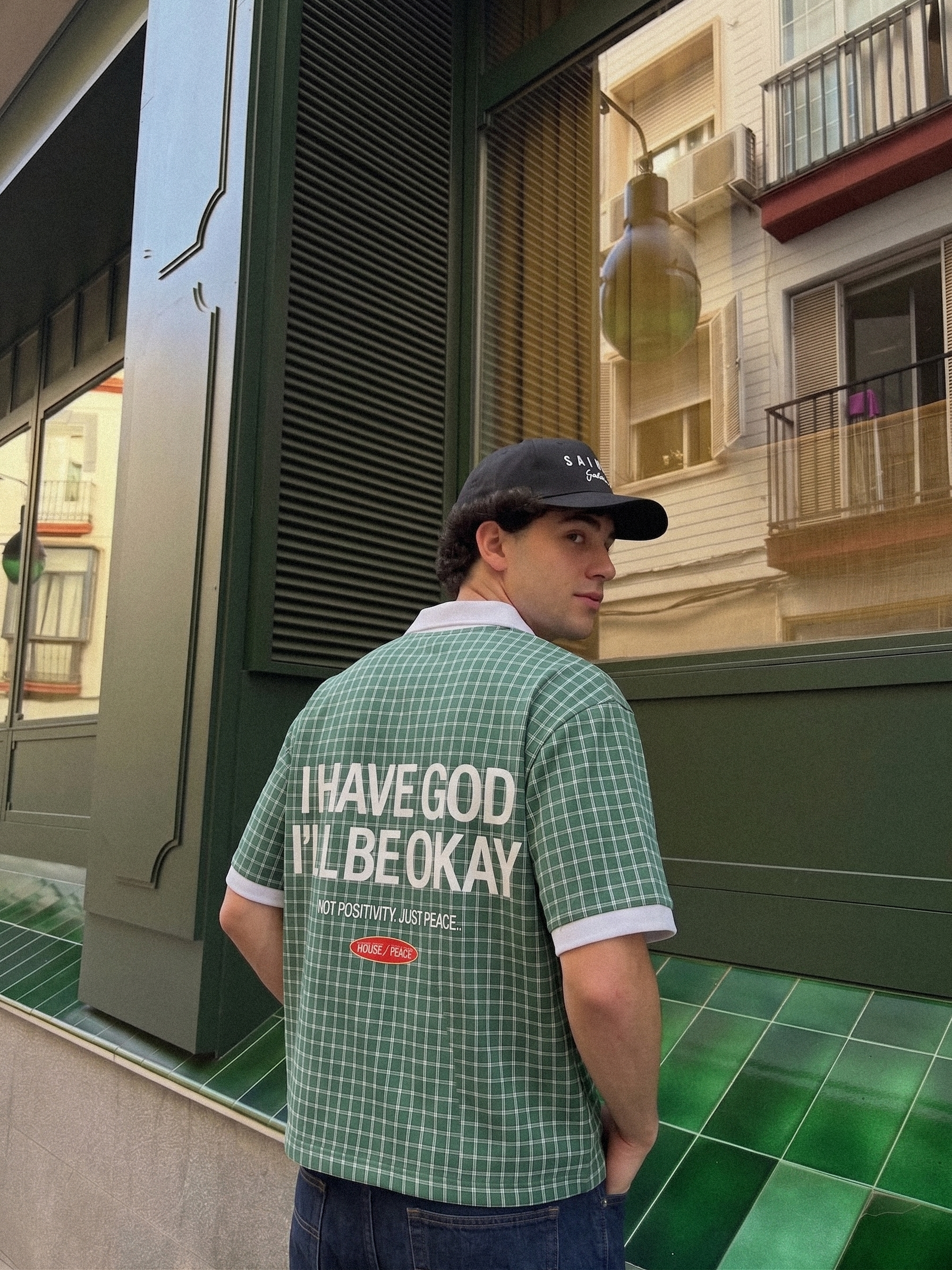 I Have God Green Boxy Plaid Polo Shirt | House of Peace®
