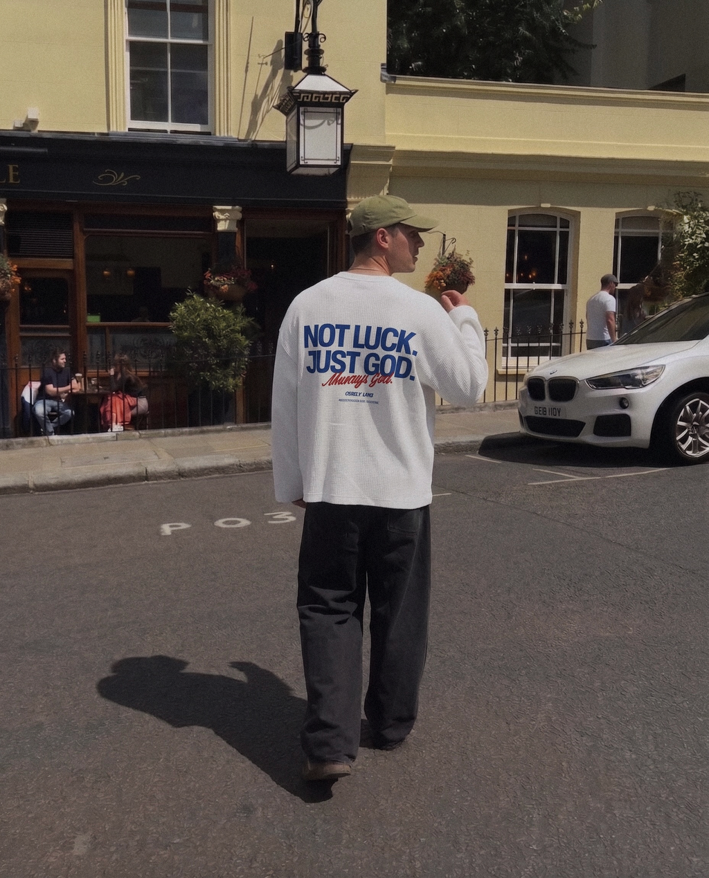 Not Luck Just God Waffle Longsleeve Loose Fit Tee White | House of Peace®