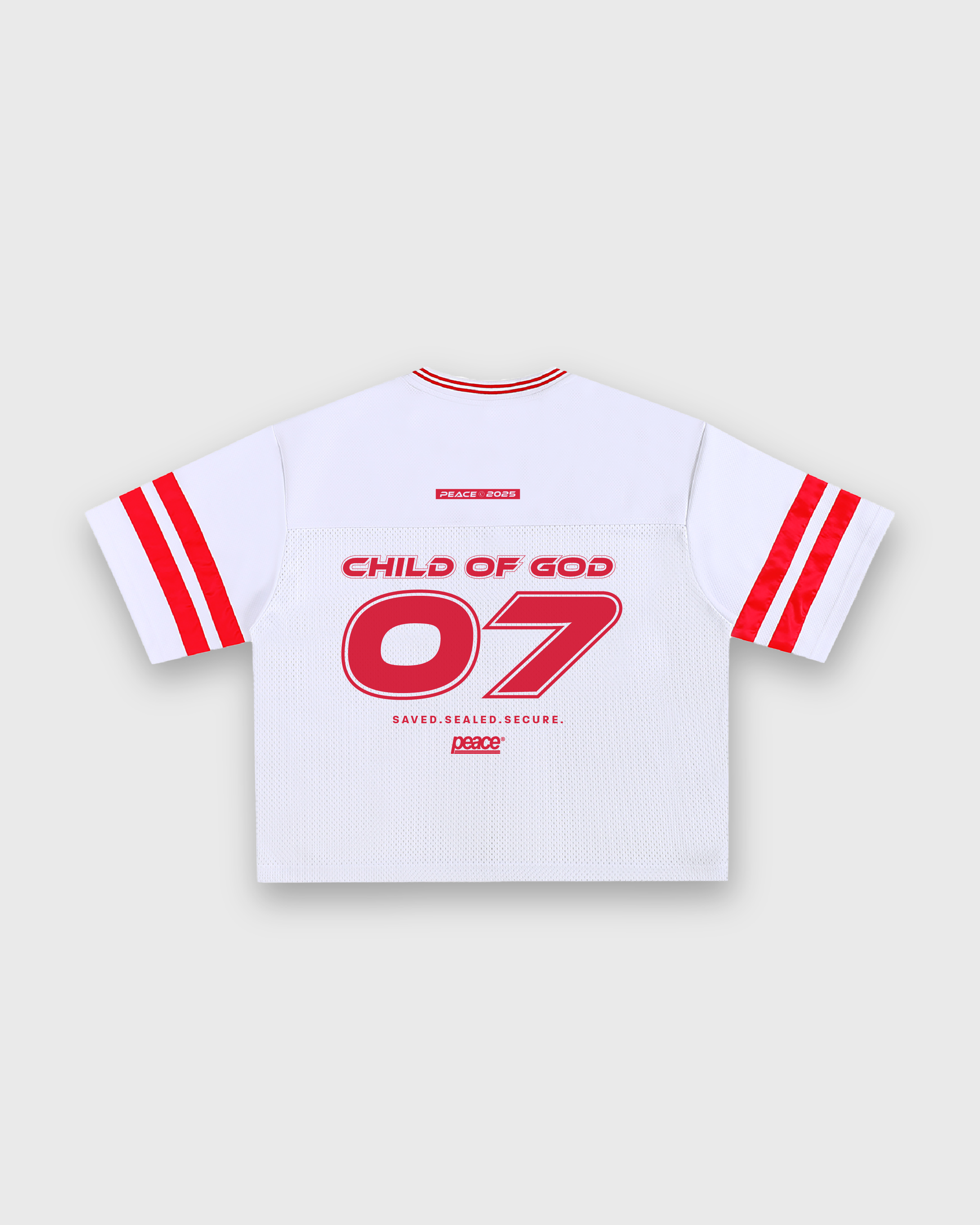 Child of God Vintage White Varsity-Inspired Boxy Tee | House Of Peace®