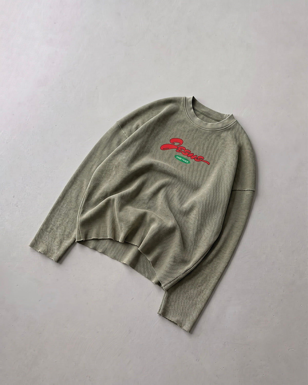 Only Jesus Vintage Waffle Raw Edge Green Longsleeve | House of Peace®
