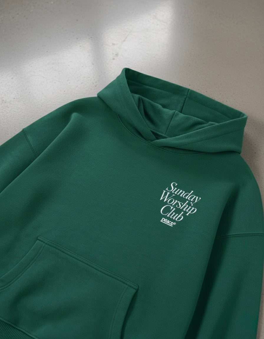 Sunday Worship Club Green Oversized Heavyweight Hoodie | House Of Peace®