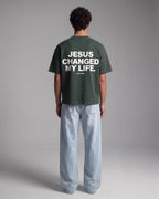 Jesus Changed My Life Gray Boxy Drop Shoulder Tee | House of Peace®