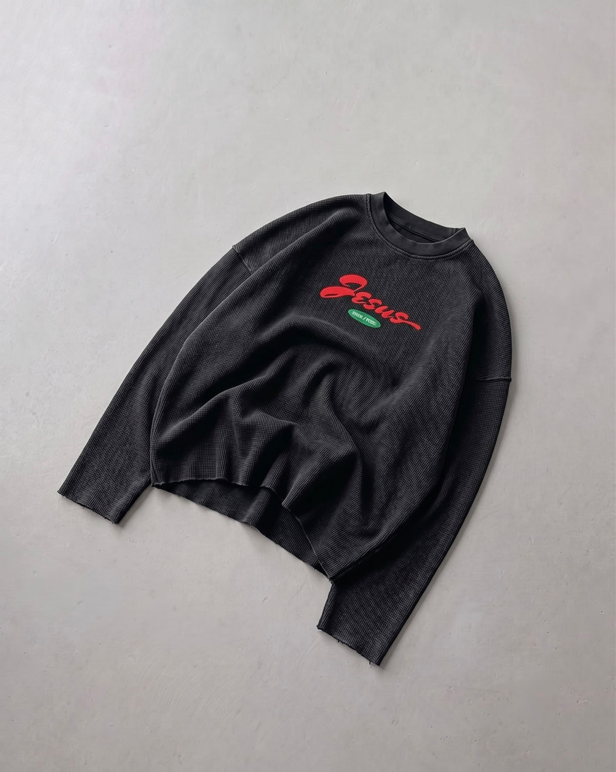 Only Jesus Vintage Waffle Raw Edge Black Longsleeve | House of Peace®