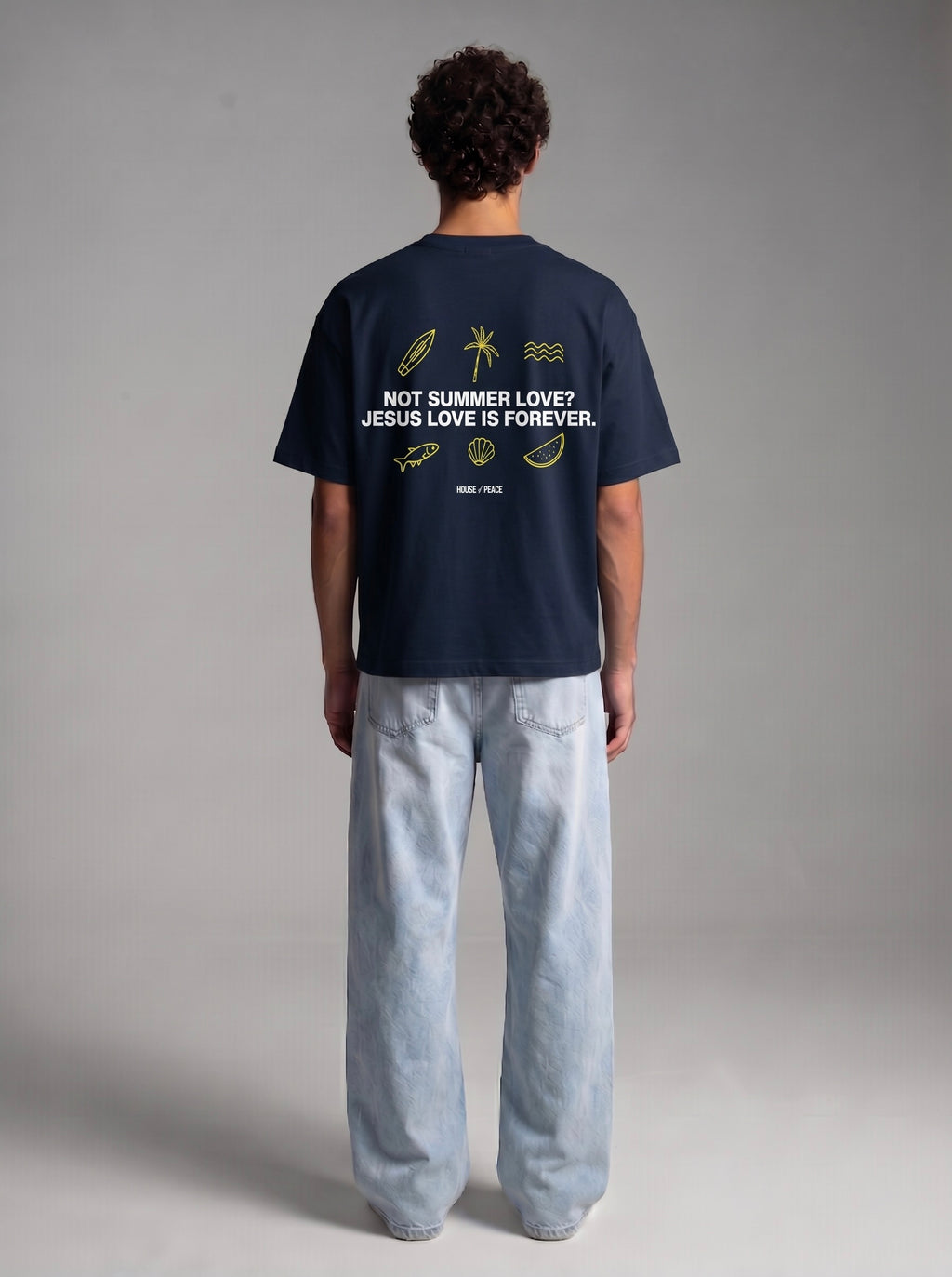 Summer Love Navy Blue Boxy Drop Shoulder Tee | House of Peace®
