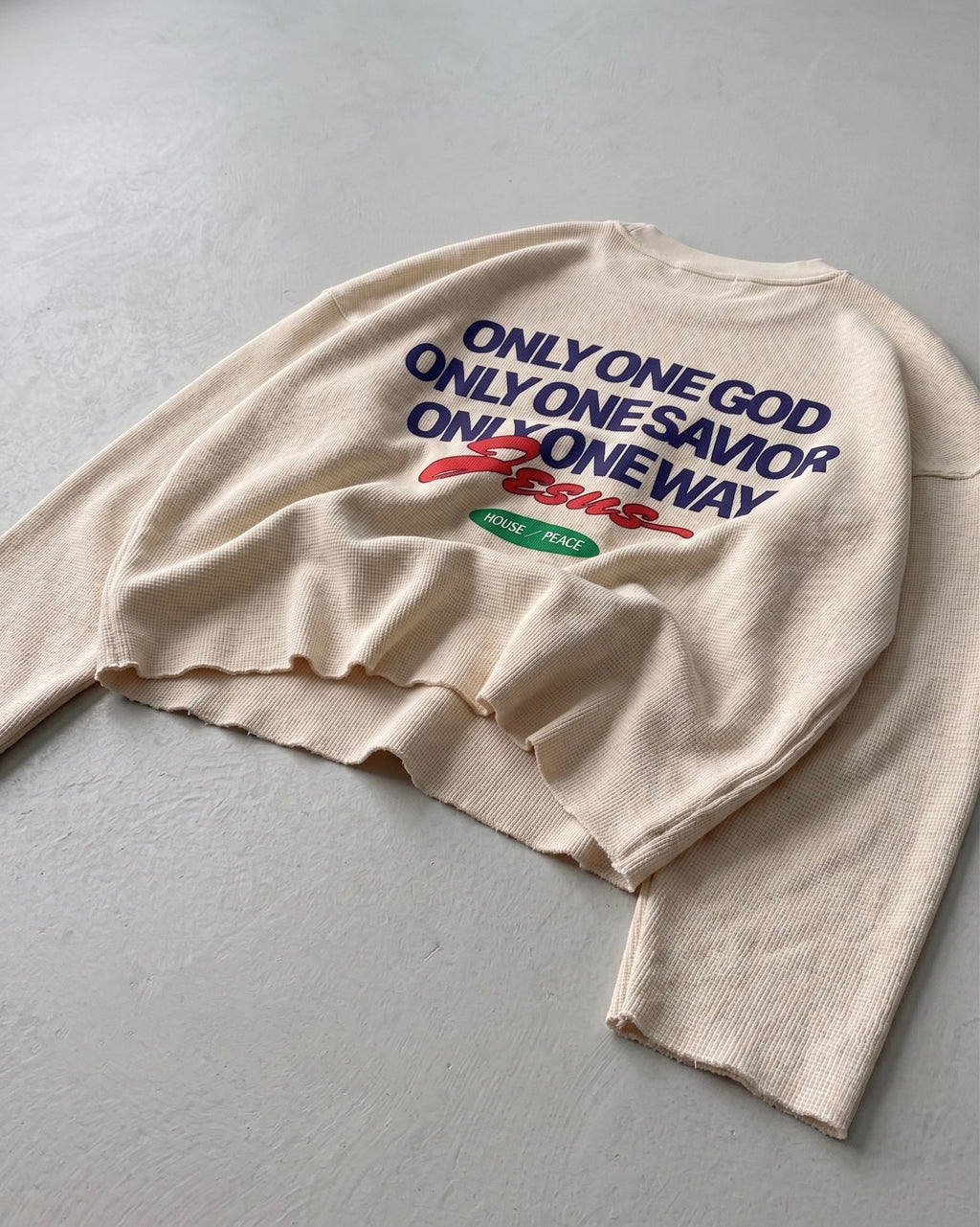 Only Jesus Vintage Beige Raw Edge Boxy Longsleeve | House of Peace®