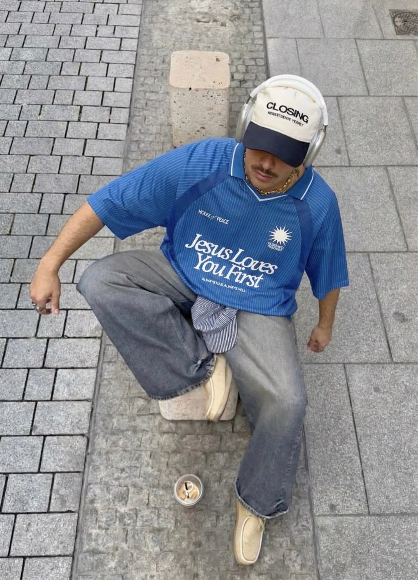 Jesus Loves You First Blue Striped Soccer Jersey | House of Peace®