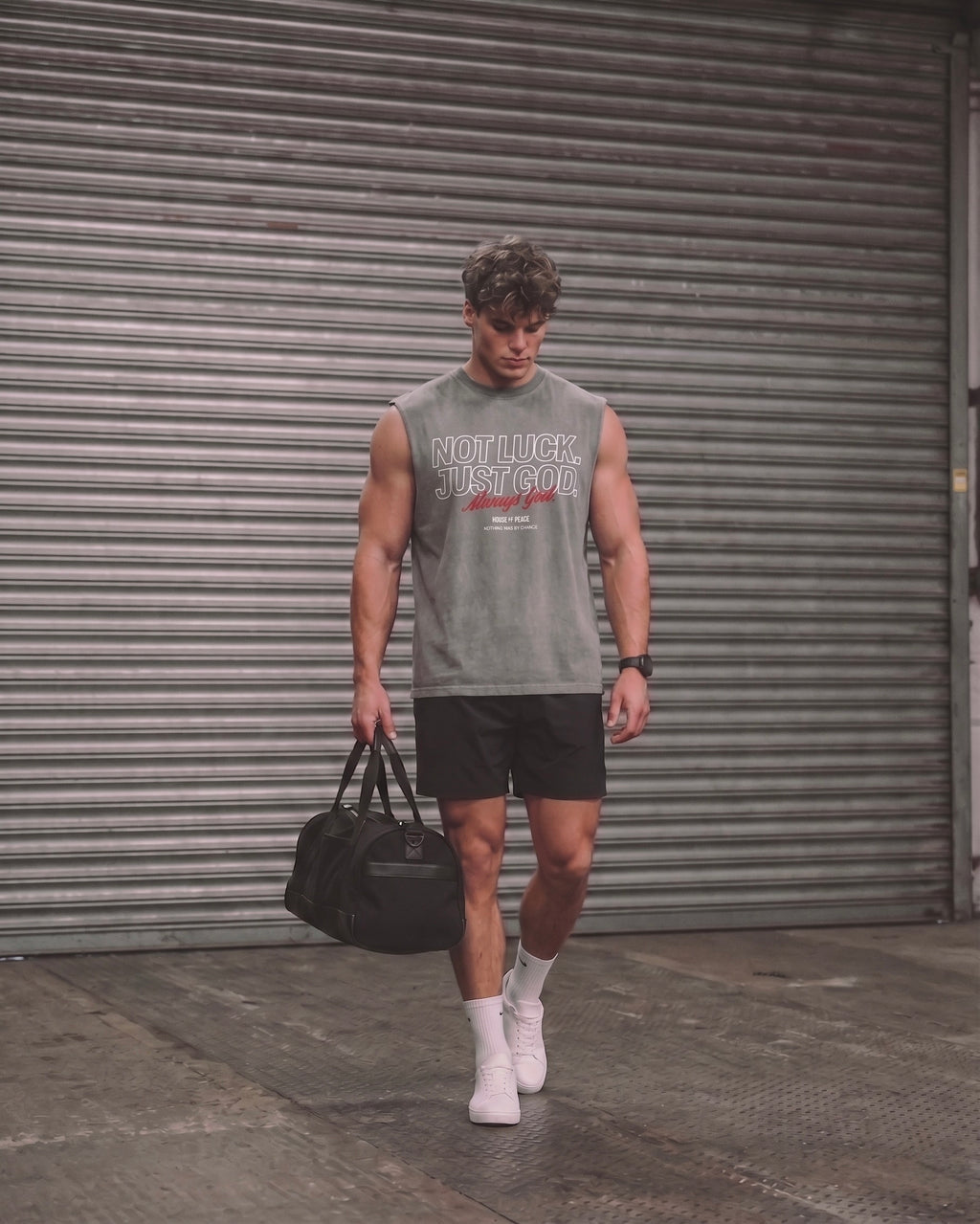 Not Luck Just God Raw Edge Gray Washed Tank Top | House of Peace®